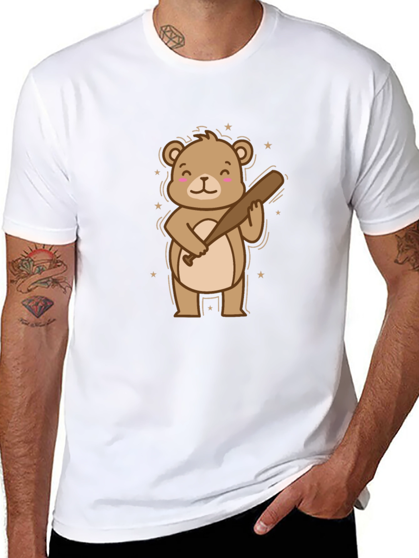 Bear With Bat T-Shirt - Graphic Tee