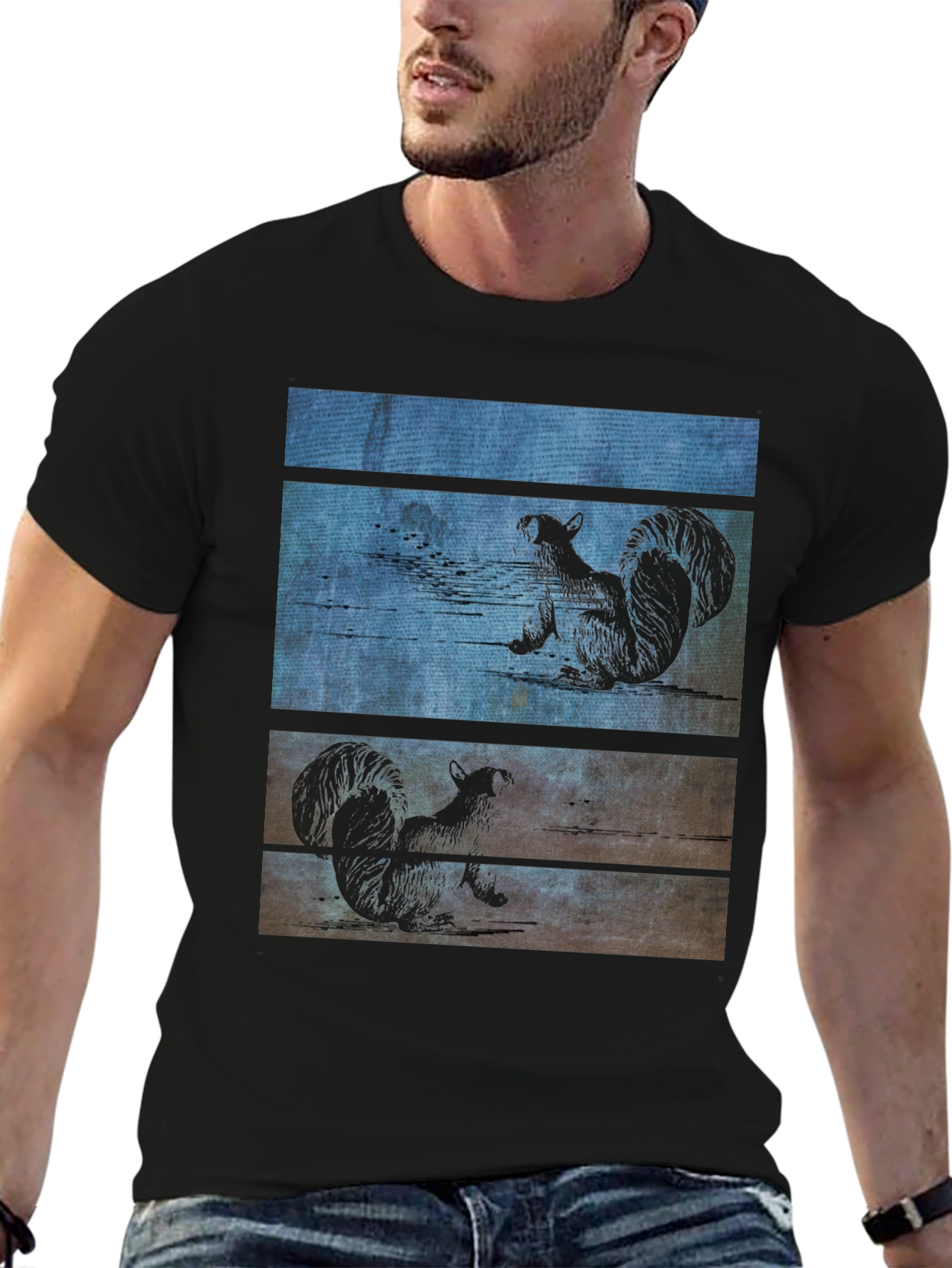Squirrel Wood Panel Graphic Tee - Black