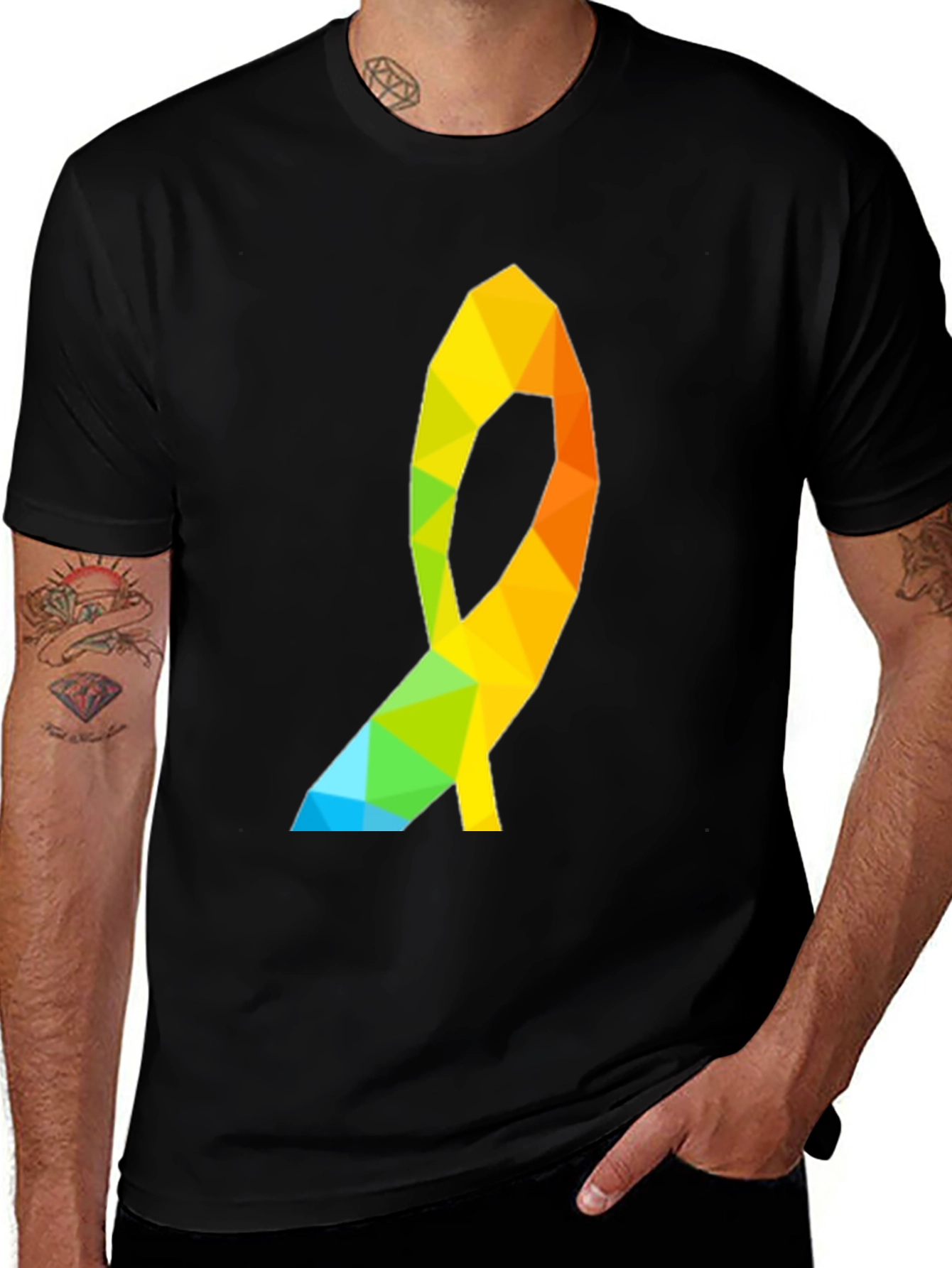 Geometric Ribbon Graphic Tee - Modern Casual Style