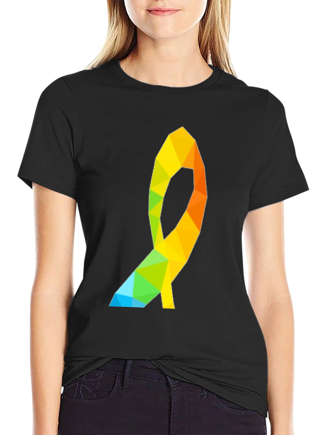 Geometric Ribbon Graphic Tee - Modern Casual Style