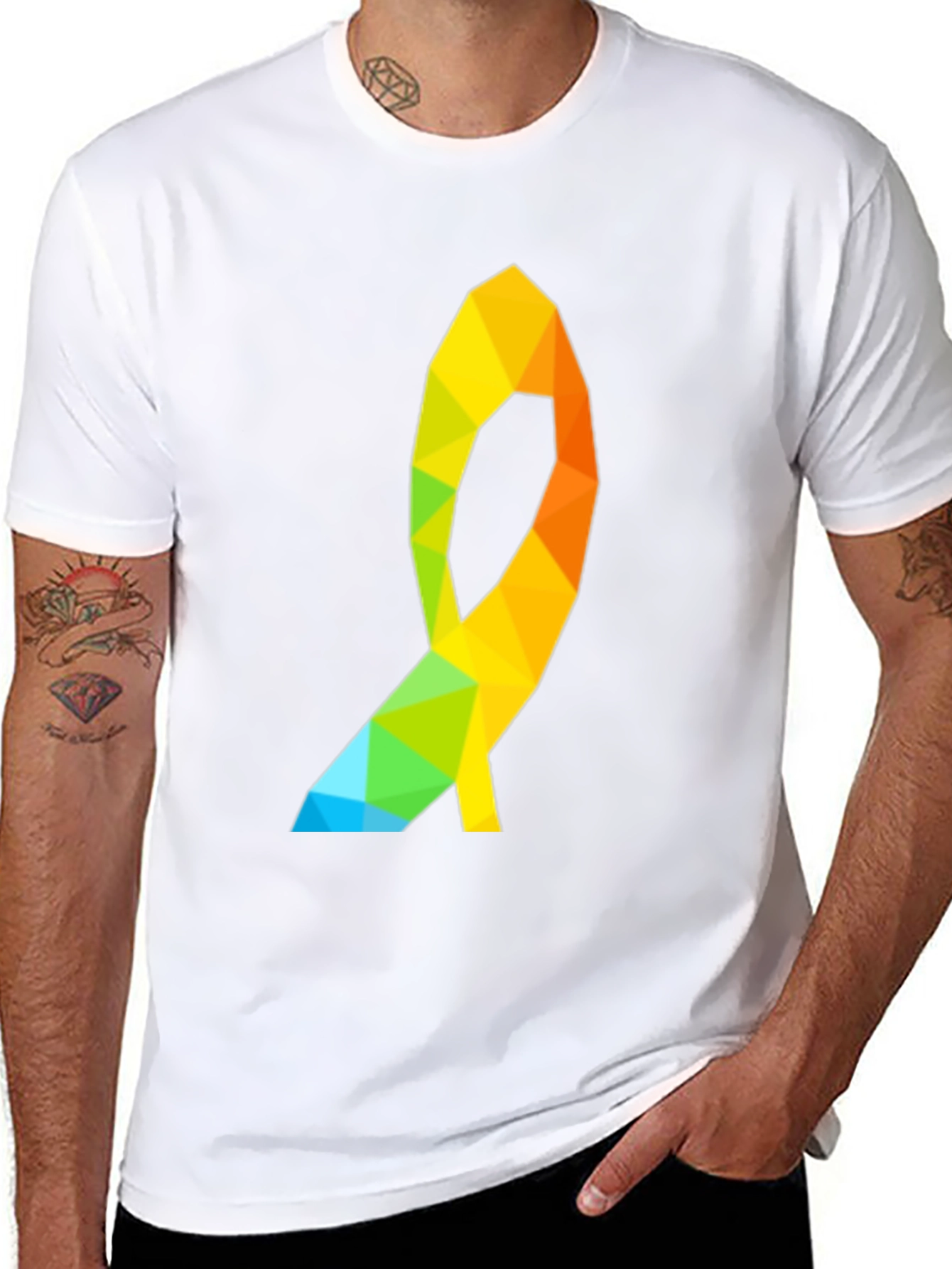 Geometric Ribbon Graphic Tee - Modern Casual Style