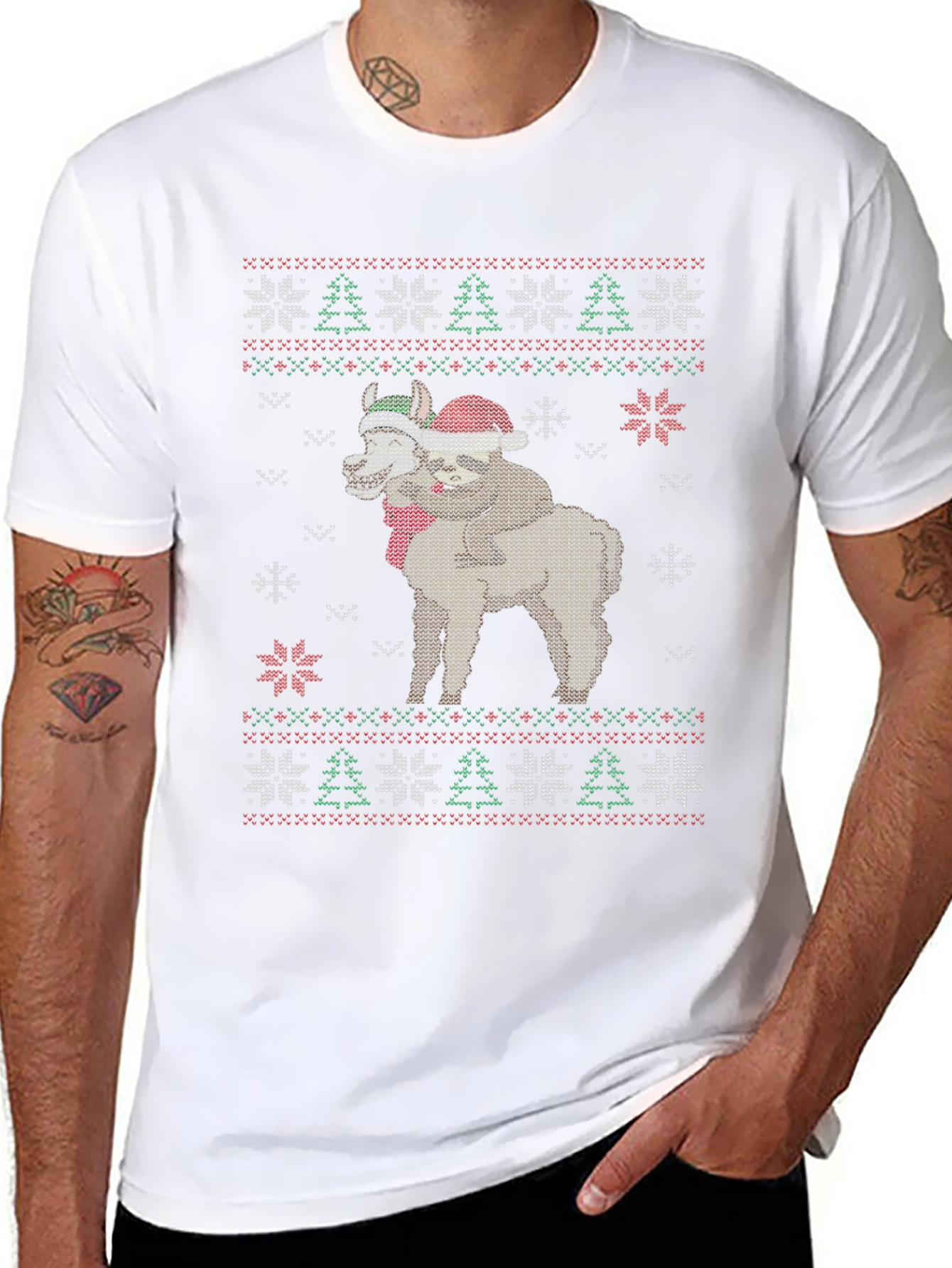 Christmas Sloth Alpaca Ugly Sweater Graphic T-Shirt