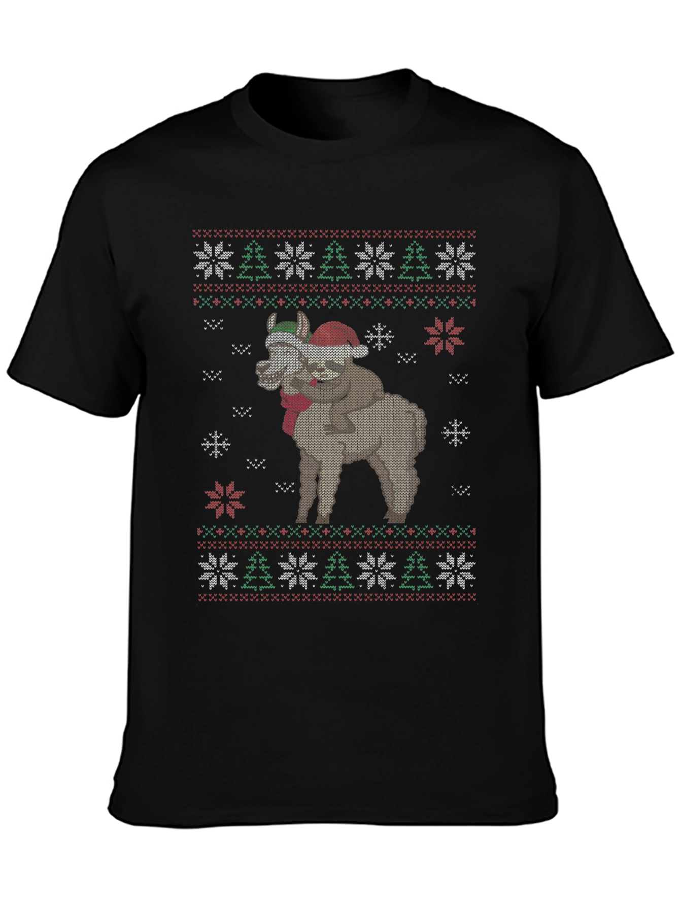 Christmas Sloth Alpaca Ugly Sweater Graphic T-Shirt