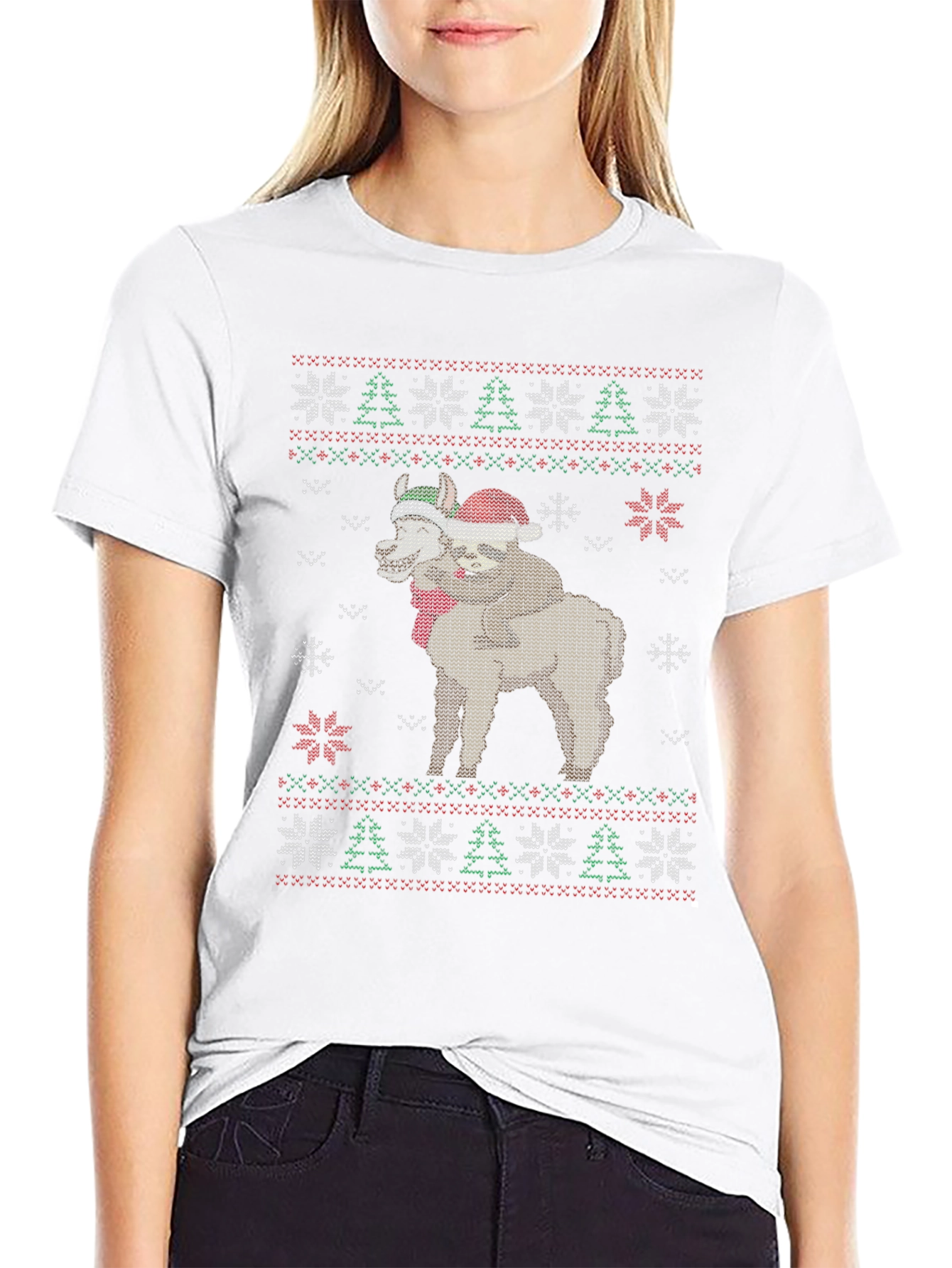 Christmas Sloth Alpaca Ugly Sweater Graphic T-Shirt
