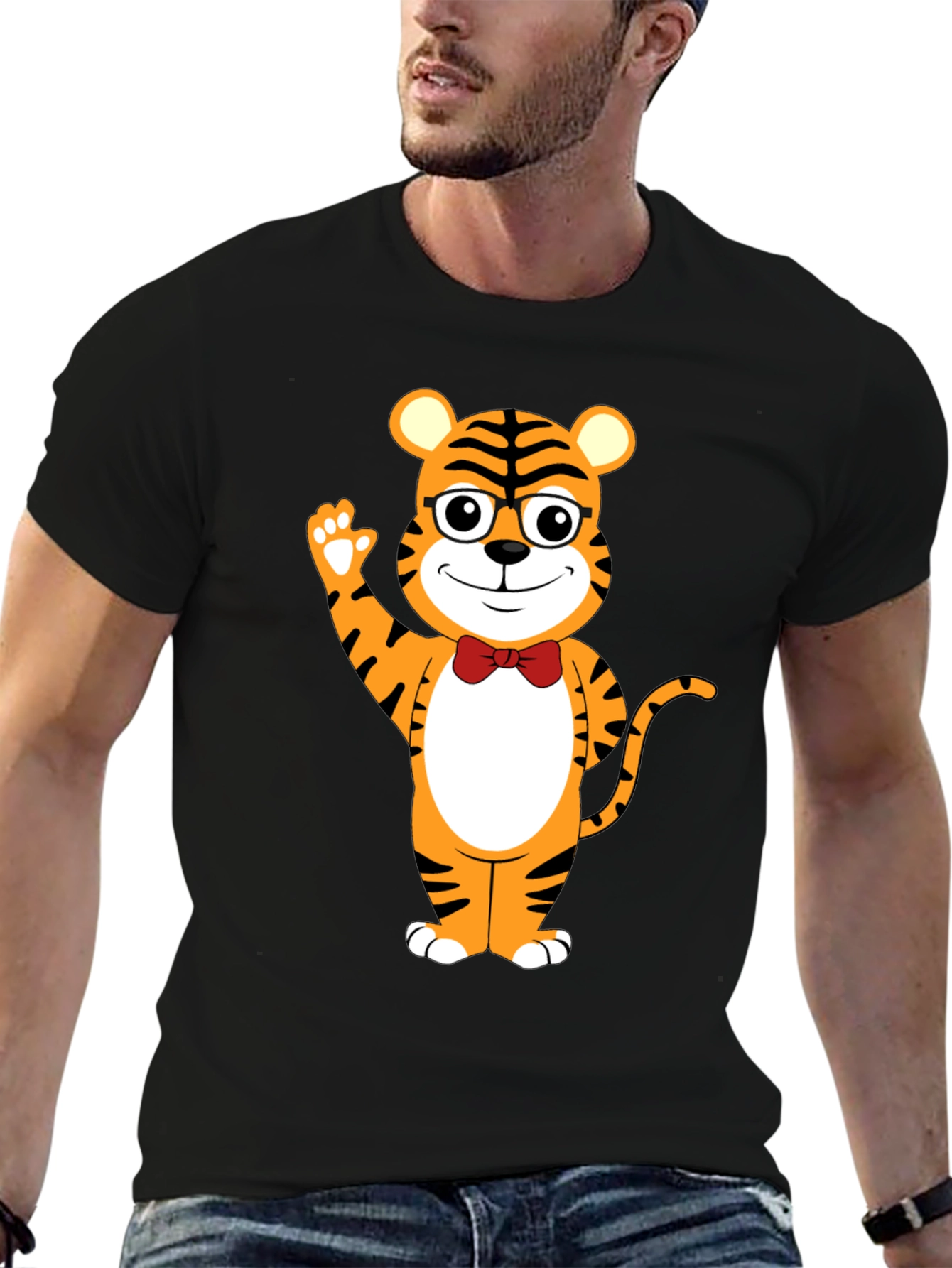 Tiger Cartoon Graphic Black T-Shirt