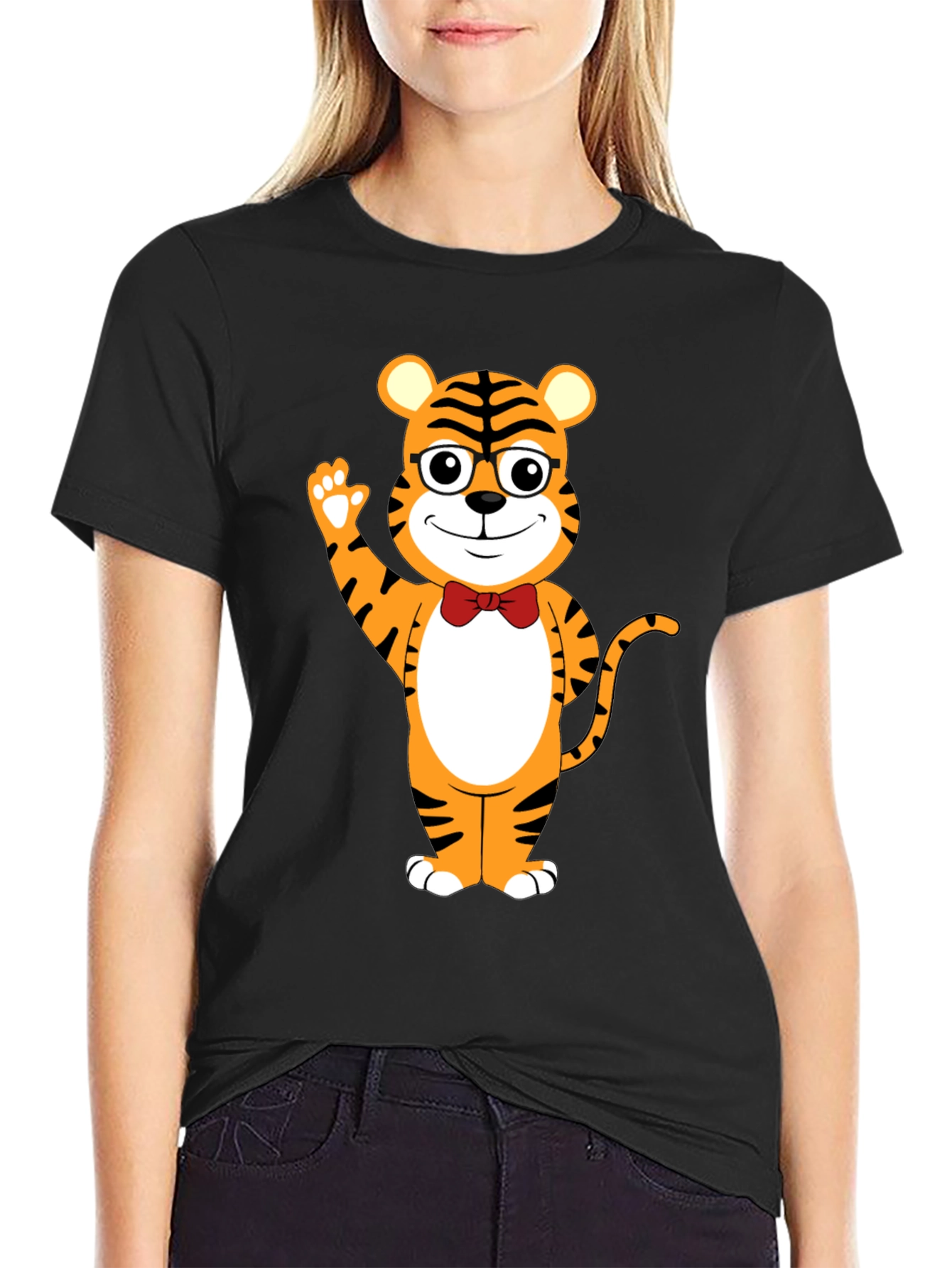 Tiger Cartoon Graphic Black T-Shirt