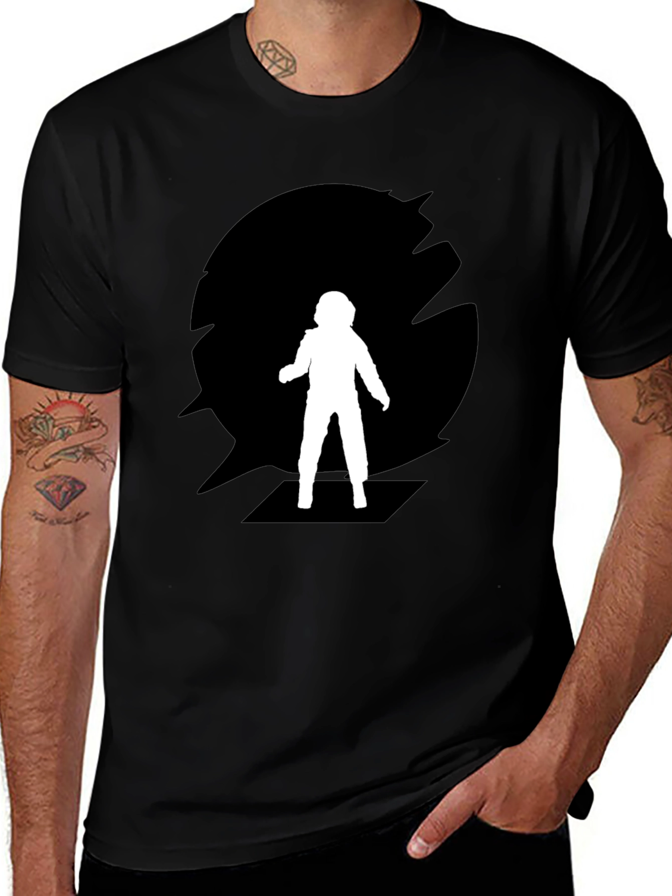 Astronaut Silhouette Black Crew Neck T-Shirt