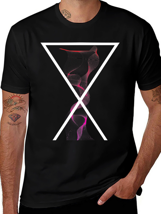 Abstract Triangle Graphic Print Mens Black Tee