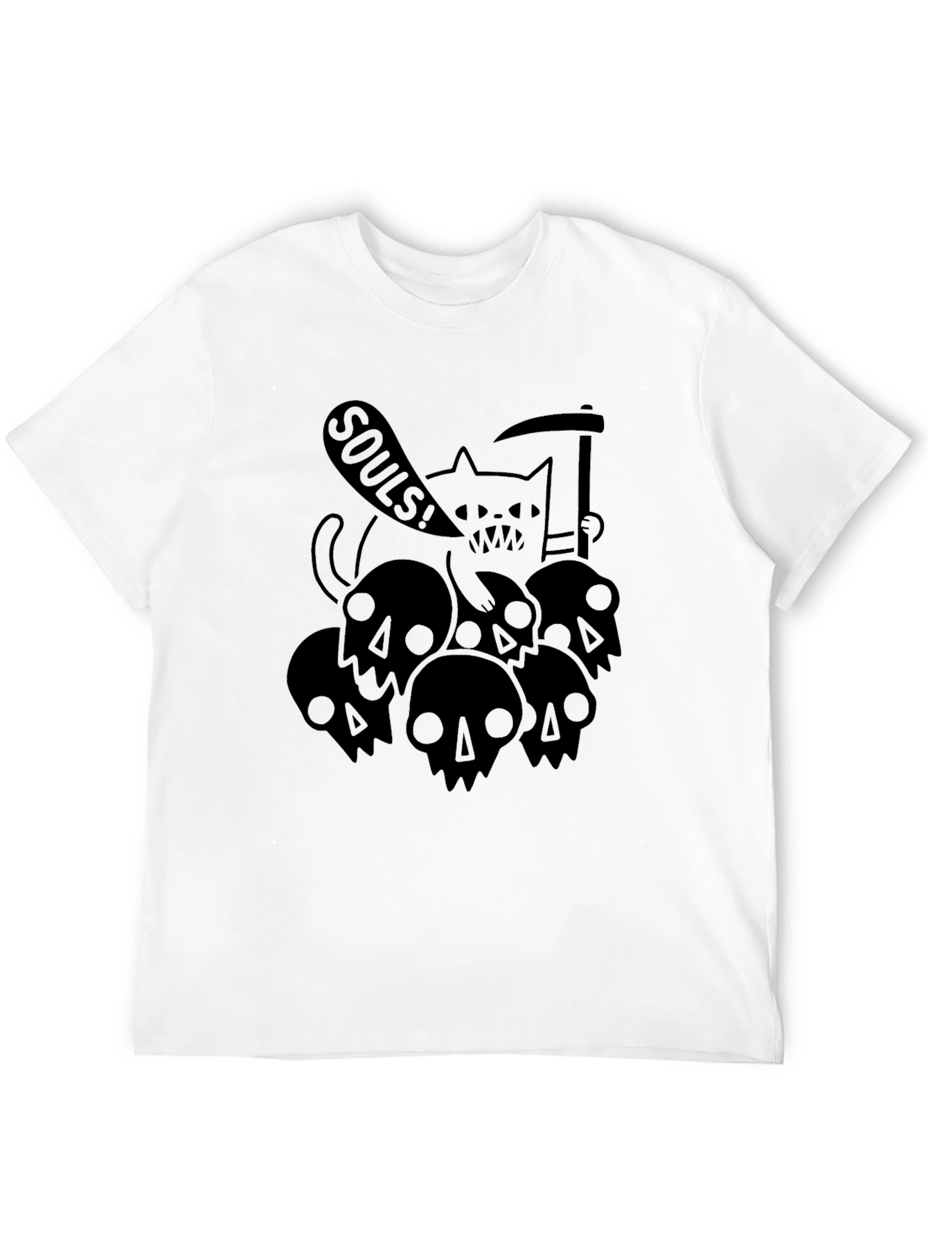 Grim Reaper Cat Souls Graphic Black T-Shirt
