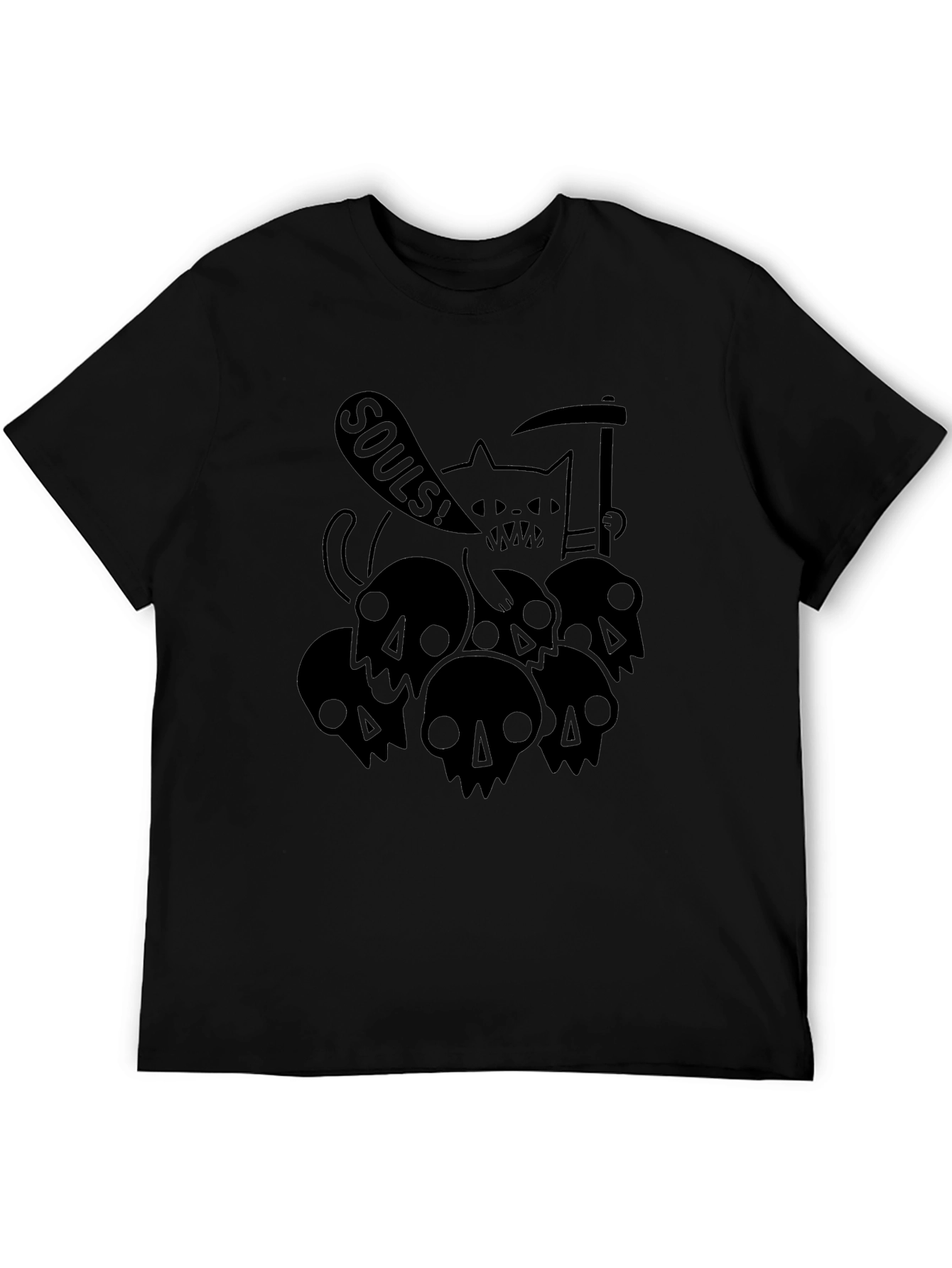 Grim Reaper Cat Souls Graphic Black T-Shirt