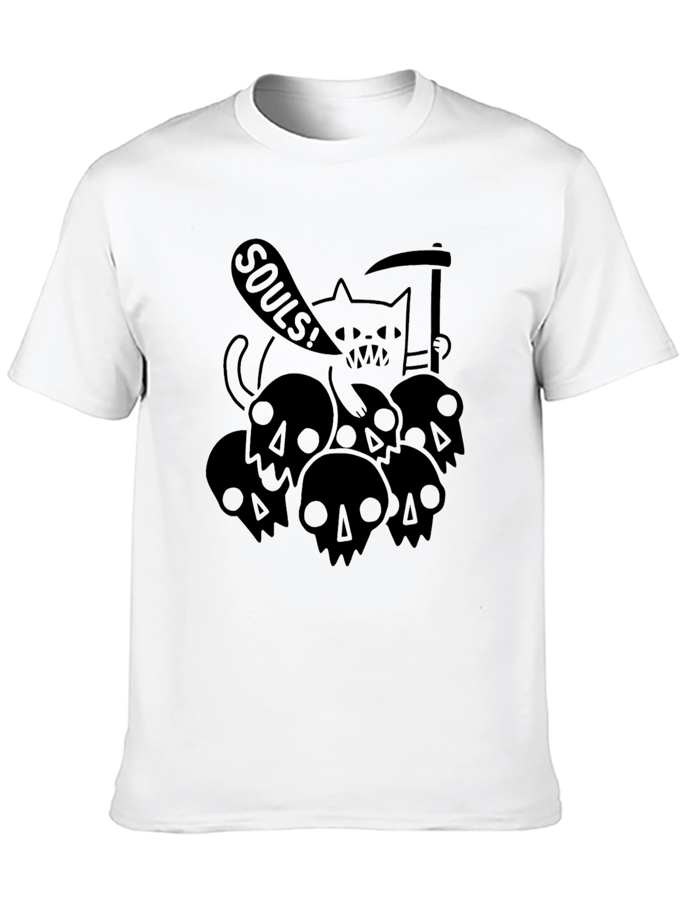 Grim Reaper Cat Souls Graphic Black T-Shirt