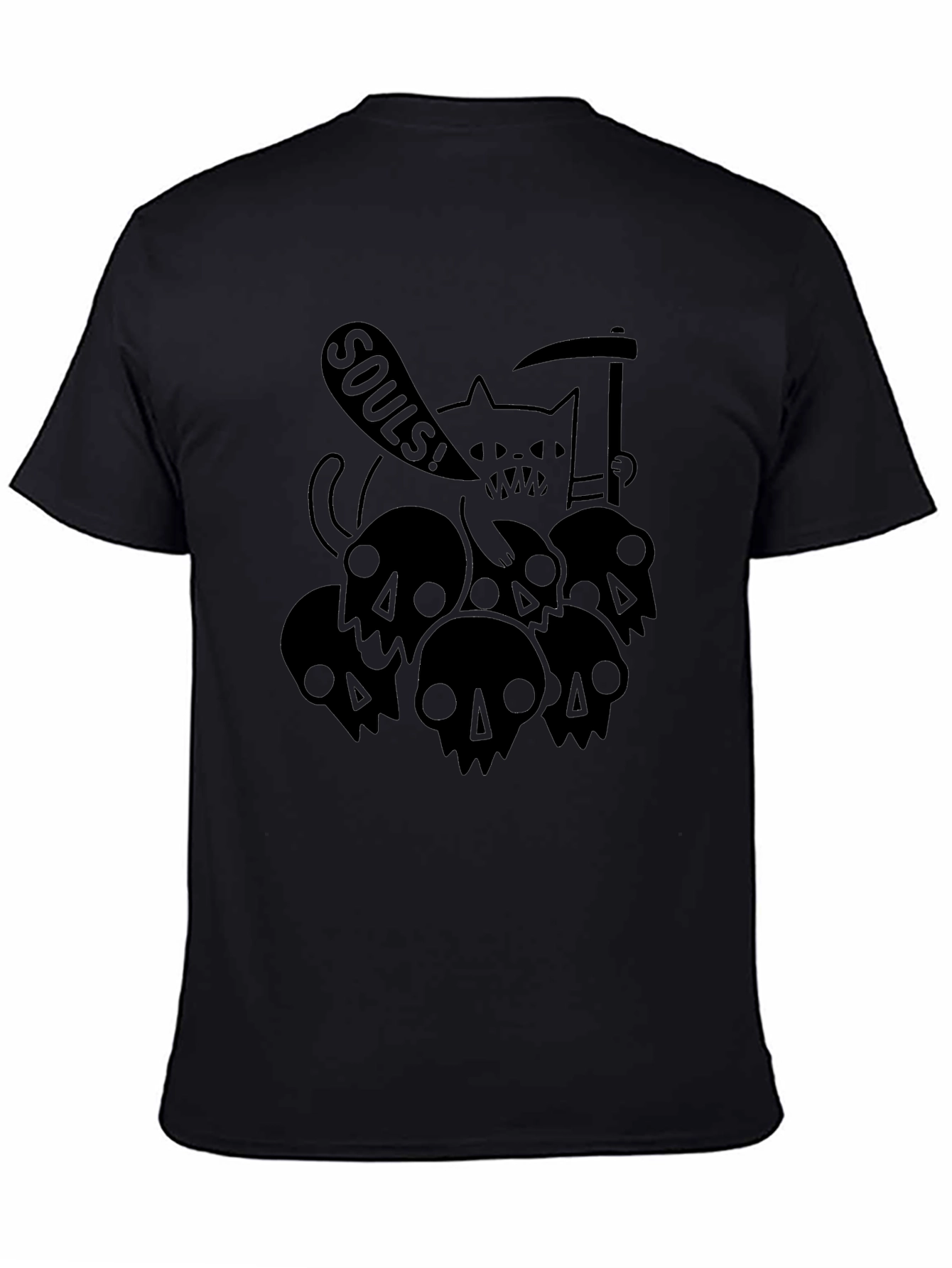 Grim Reaper Cat Souls Graphic Black T-Shirt