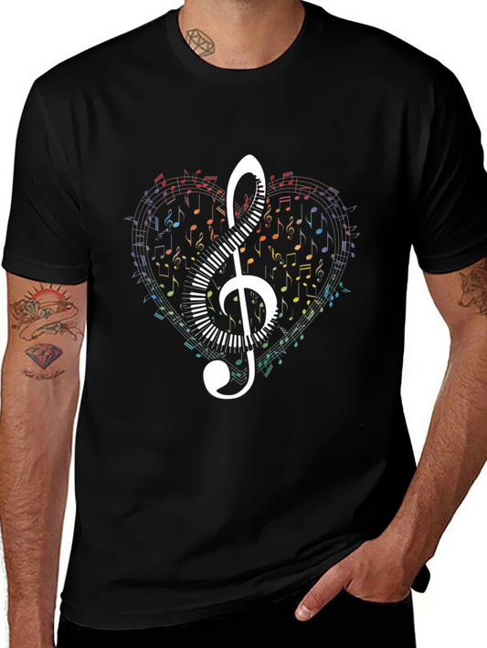 Music Heart T-Shirt - Treble Clef & Piano Keys Design