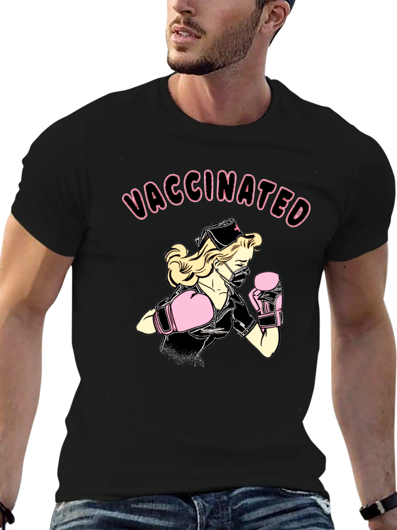 Vaccinated Nurse Boxer Graphic T-Shirt