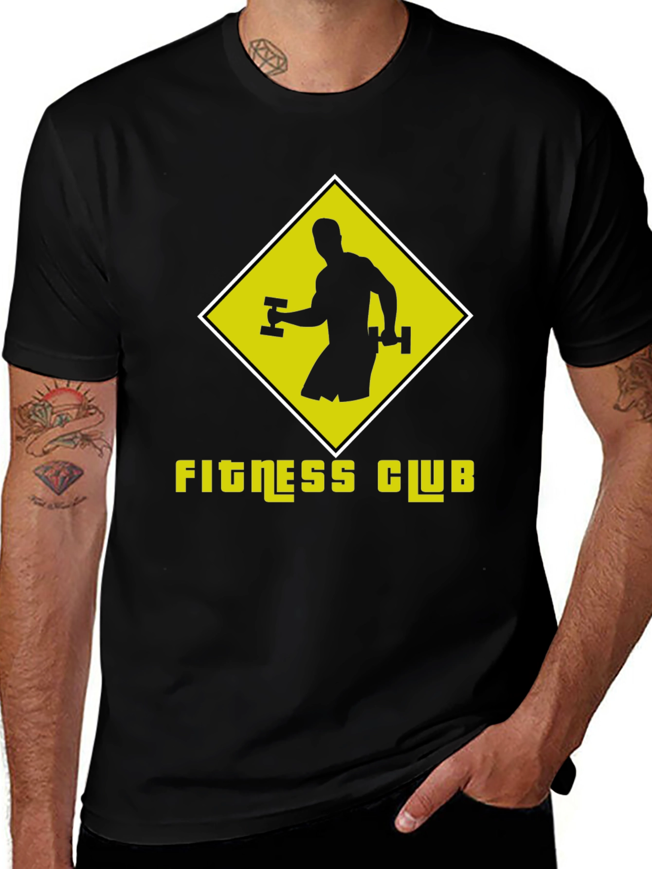 Fitness Club Graphic Tee - Black Cotton T-Shirt
