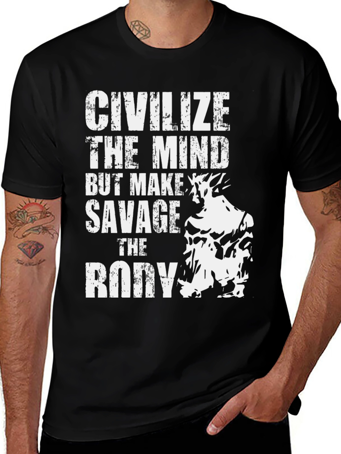 Civilize The Mind Savage Body Black T-Shirt