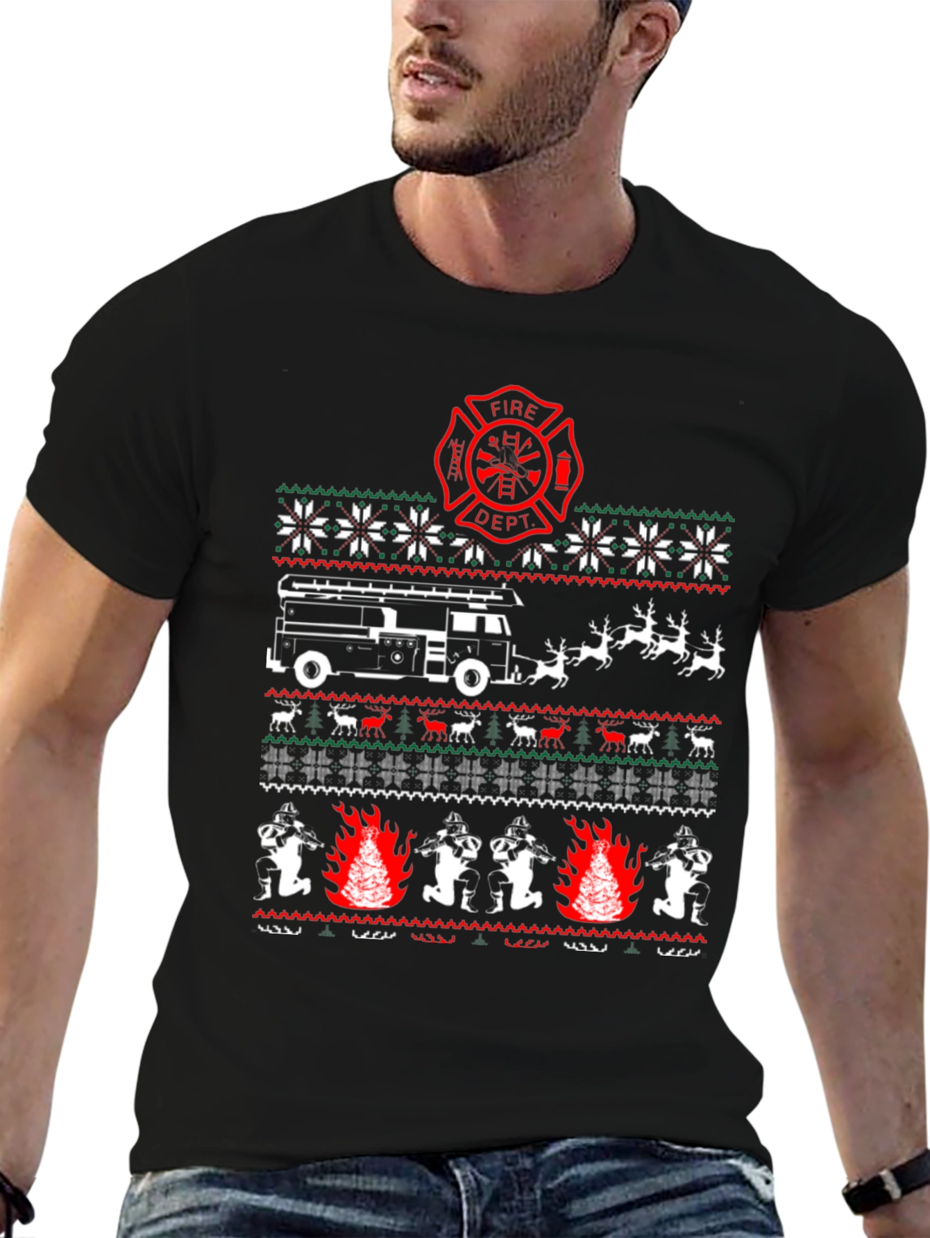Firefighter Christmas Ugly Sweater T-Shirt