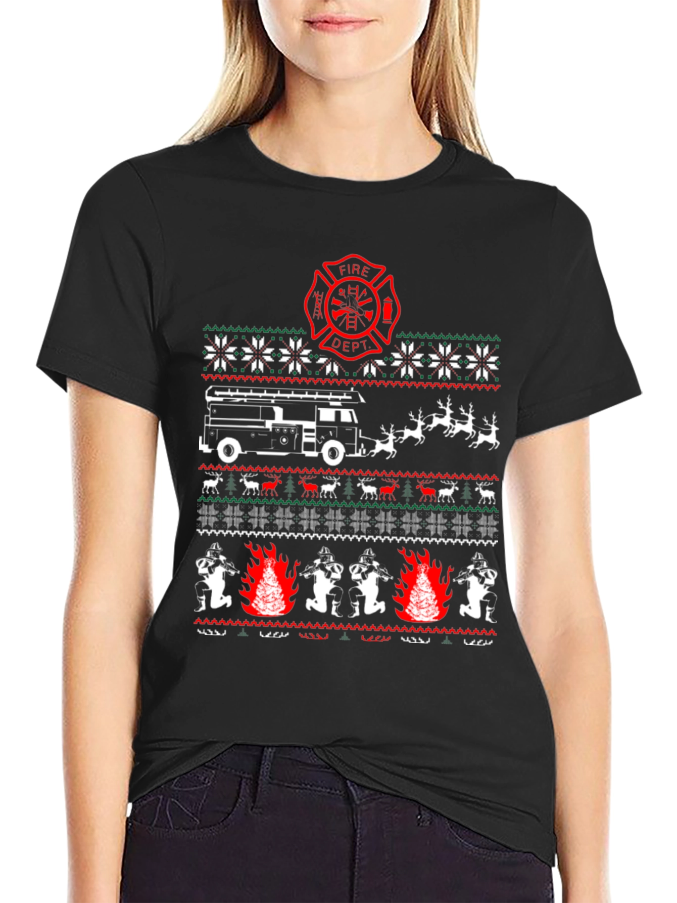 Firefighter Christmas Ugly Sweater T-Shirt