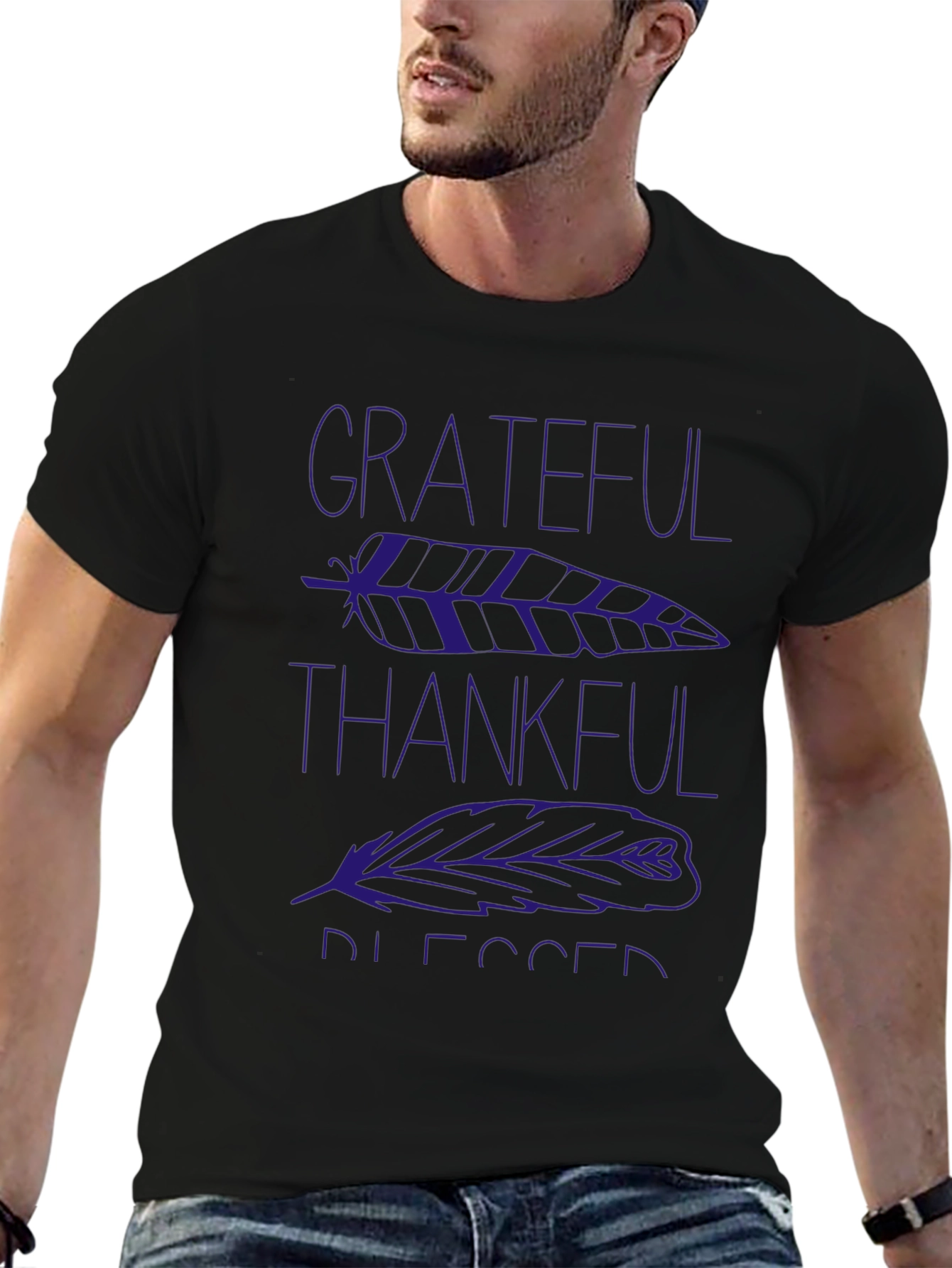 Grateful Thankful Blessed Feather Graphic T-Shirt