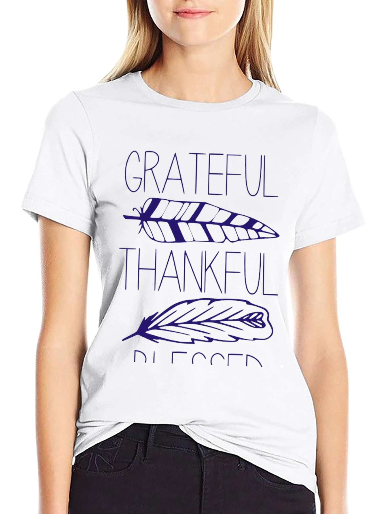 Grateful Thankful Blessed Feather Graphic T-Shirt