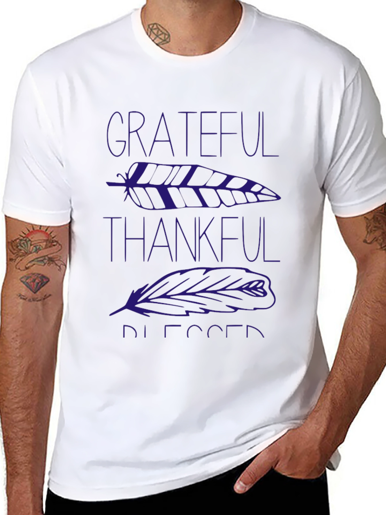 Grateful Thankful Blessed Feather Graphic T-Shirt