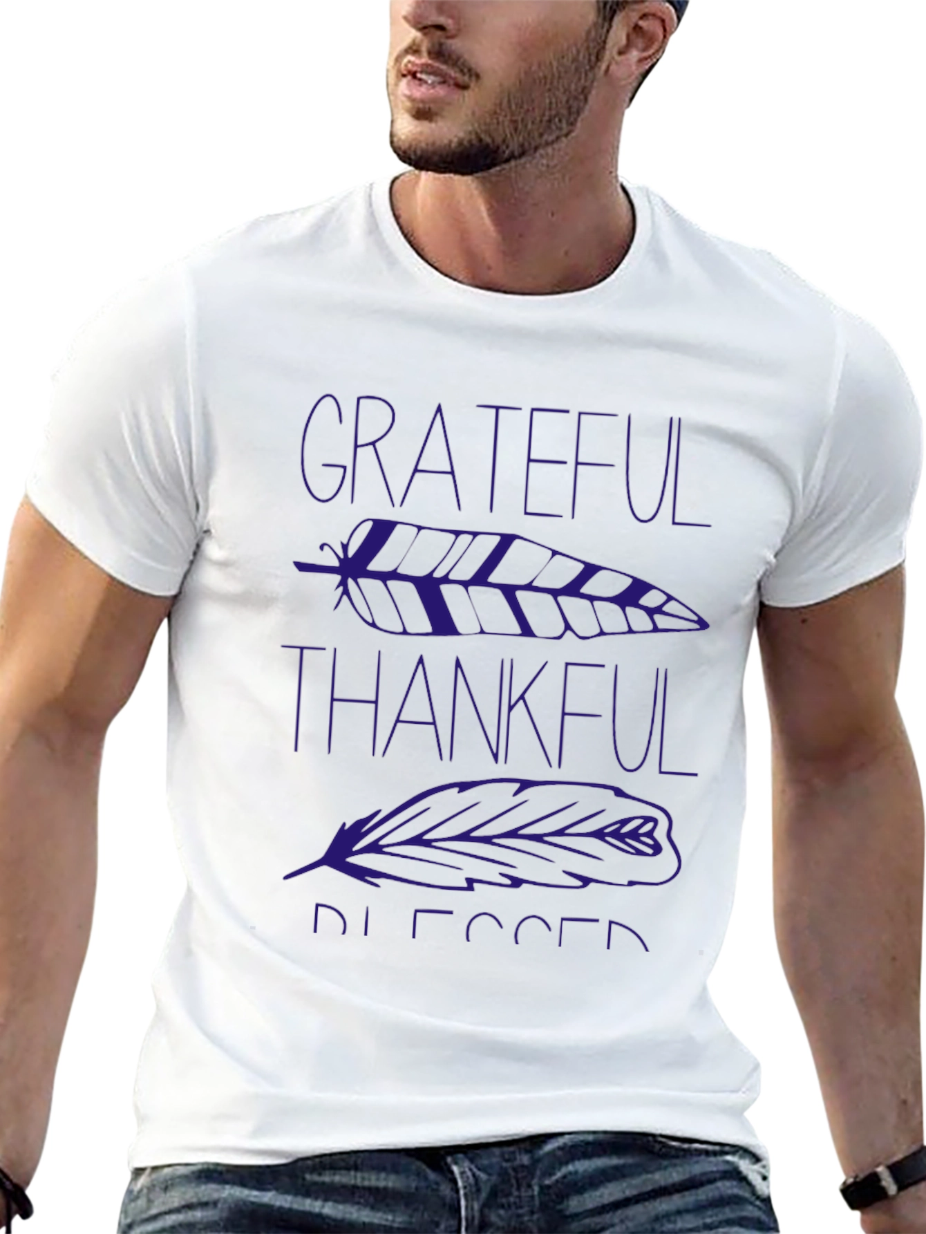 Grateful Thankful Blessed Feather Graphic T-Shirt