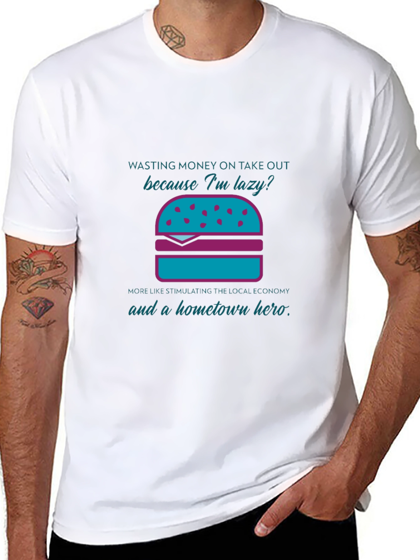 Humorous Lazy Takeout Burger Graphic T-Shirt