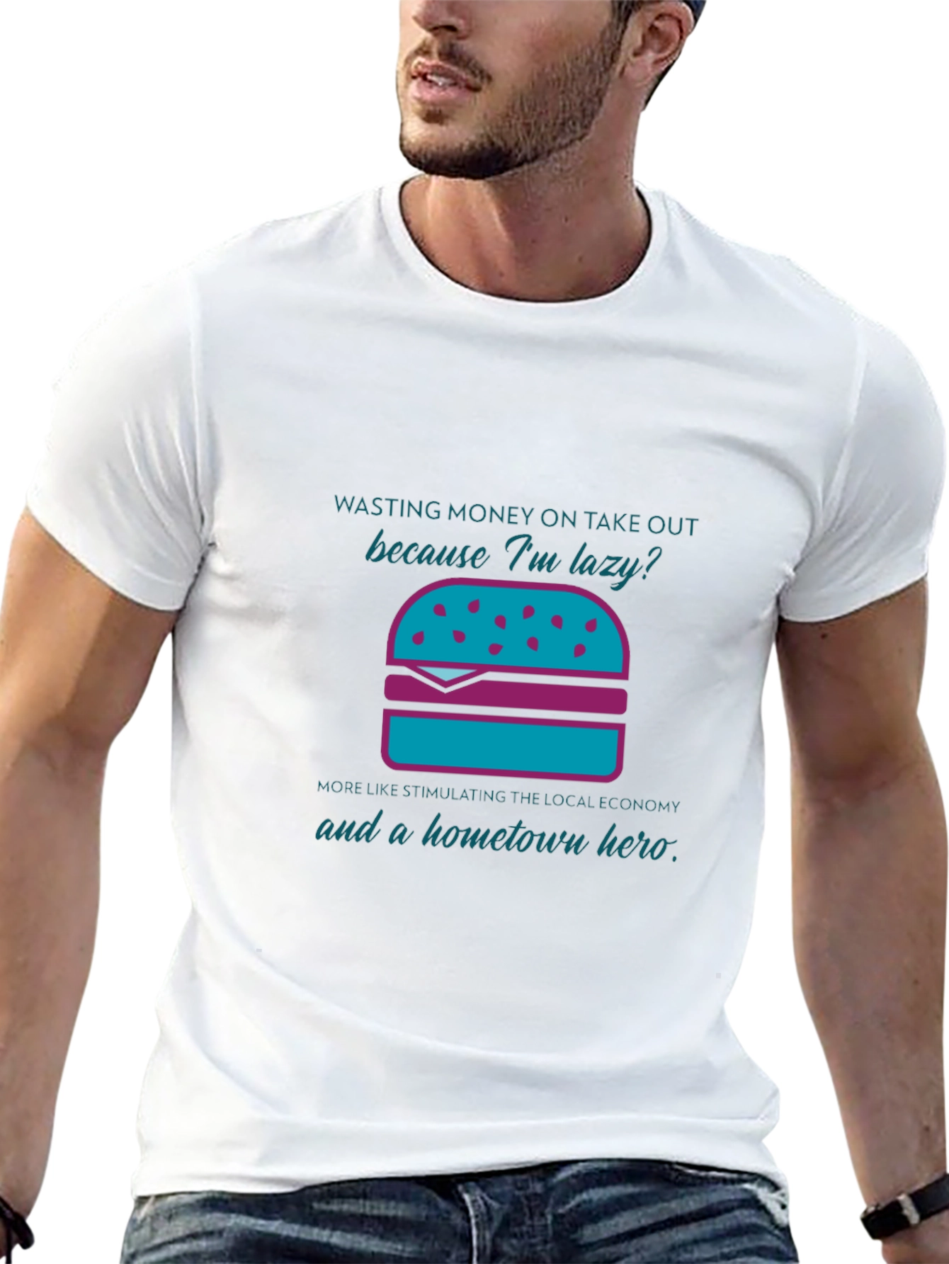 Humorous Lazy Takeout Burger Graphic T-Shirt