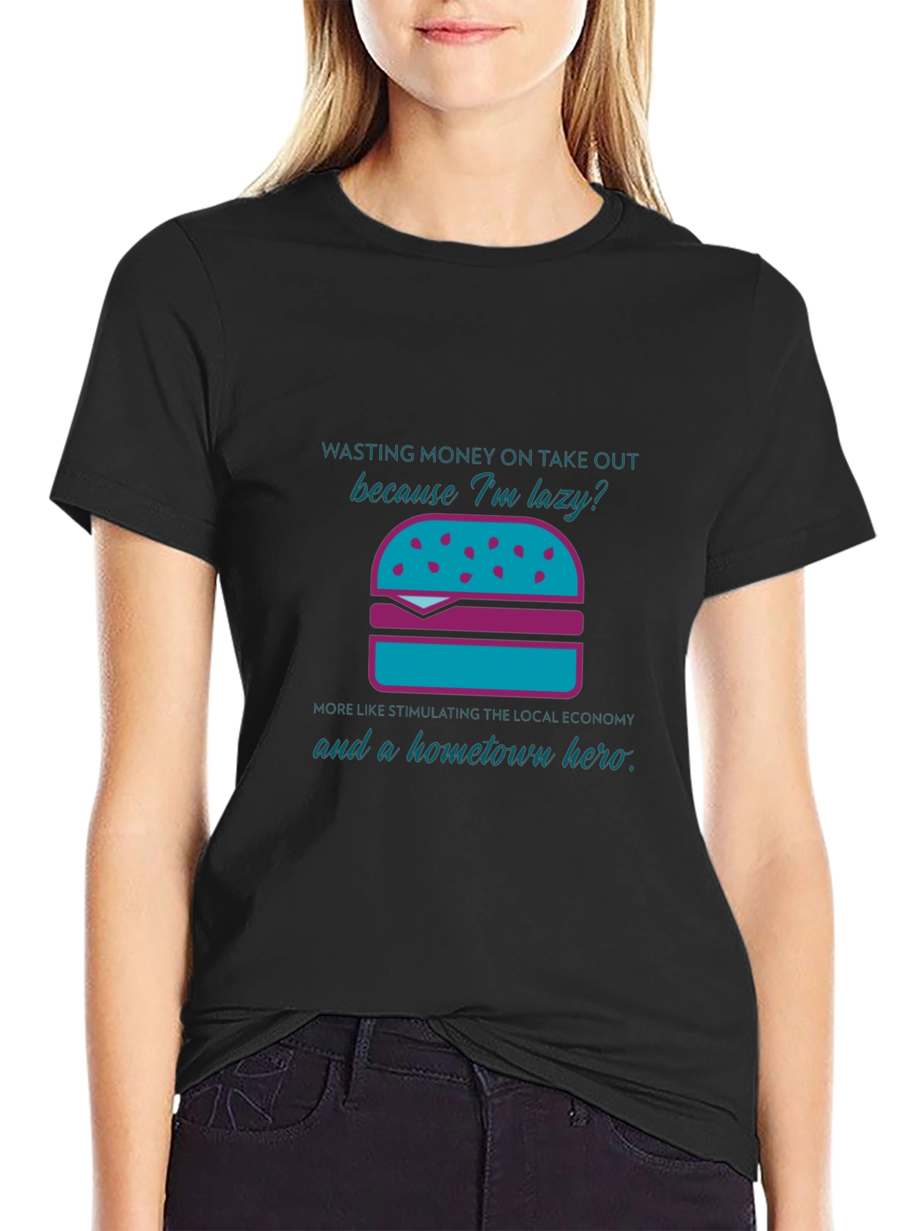 Humorous Lazy Takeout Burger Graphic T-Shirt
