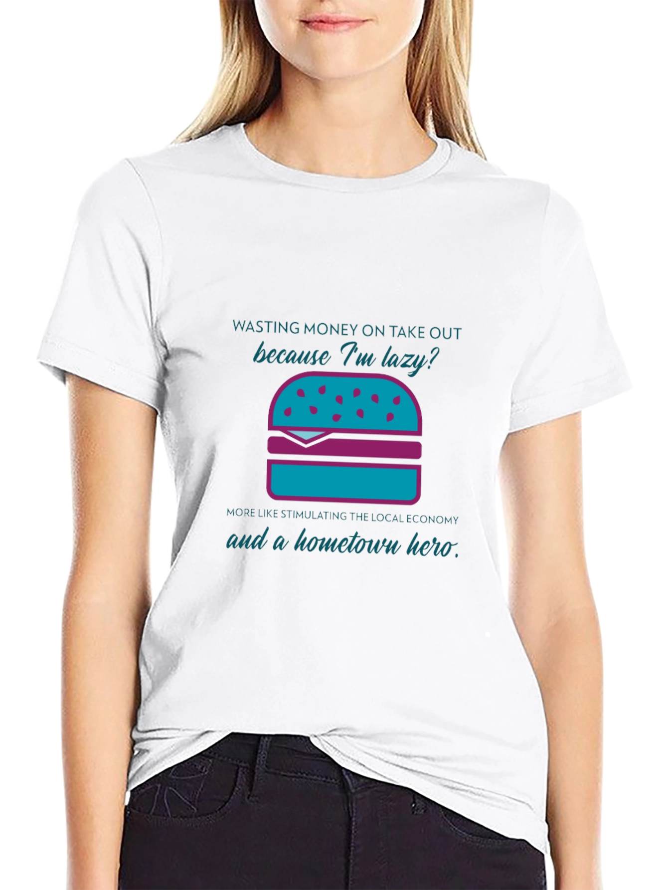 Humorous Lazy Takeout Burger Graphic T-Shirt