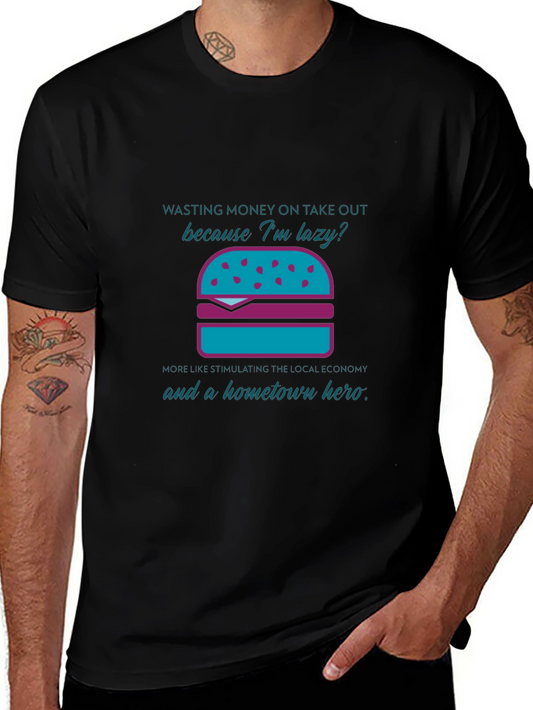 Humorous Lazy Takeout Burger Graphic T-Shirt