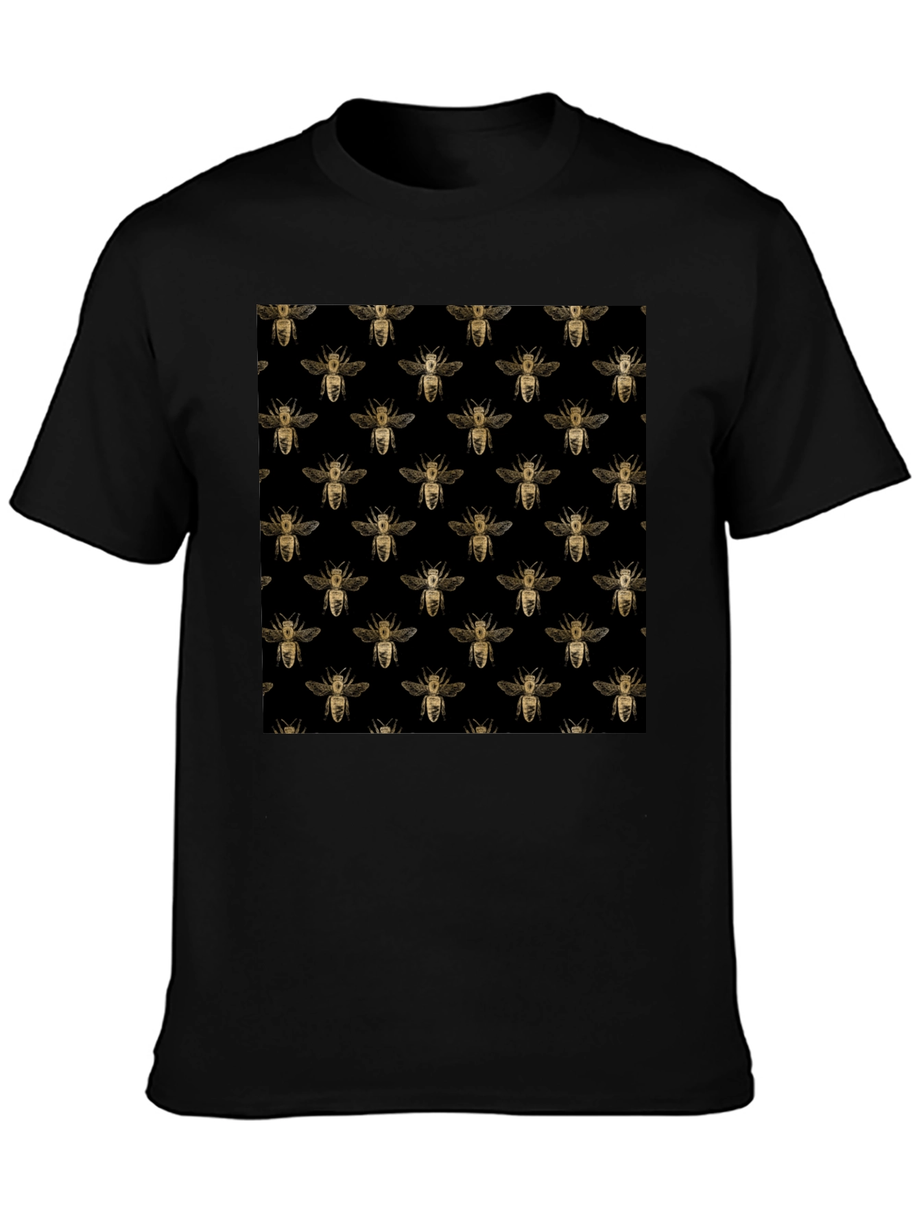 Honey Bee Pattern Black T-Shirt