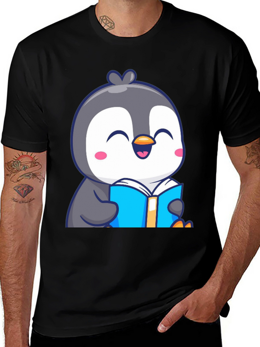 Penguin Reading Book T-Shirt - Cute Cartoon Design