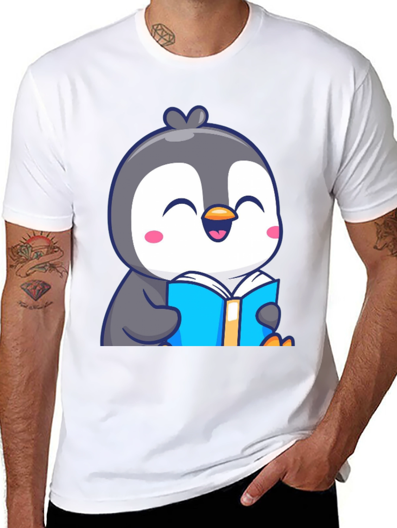 Penguin Reading Book T-Shirt - Cute Cartoon Design