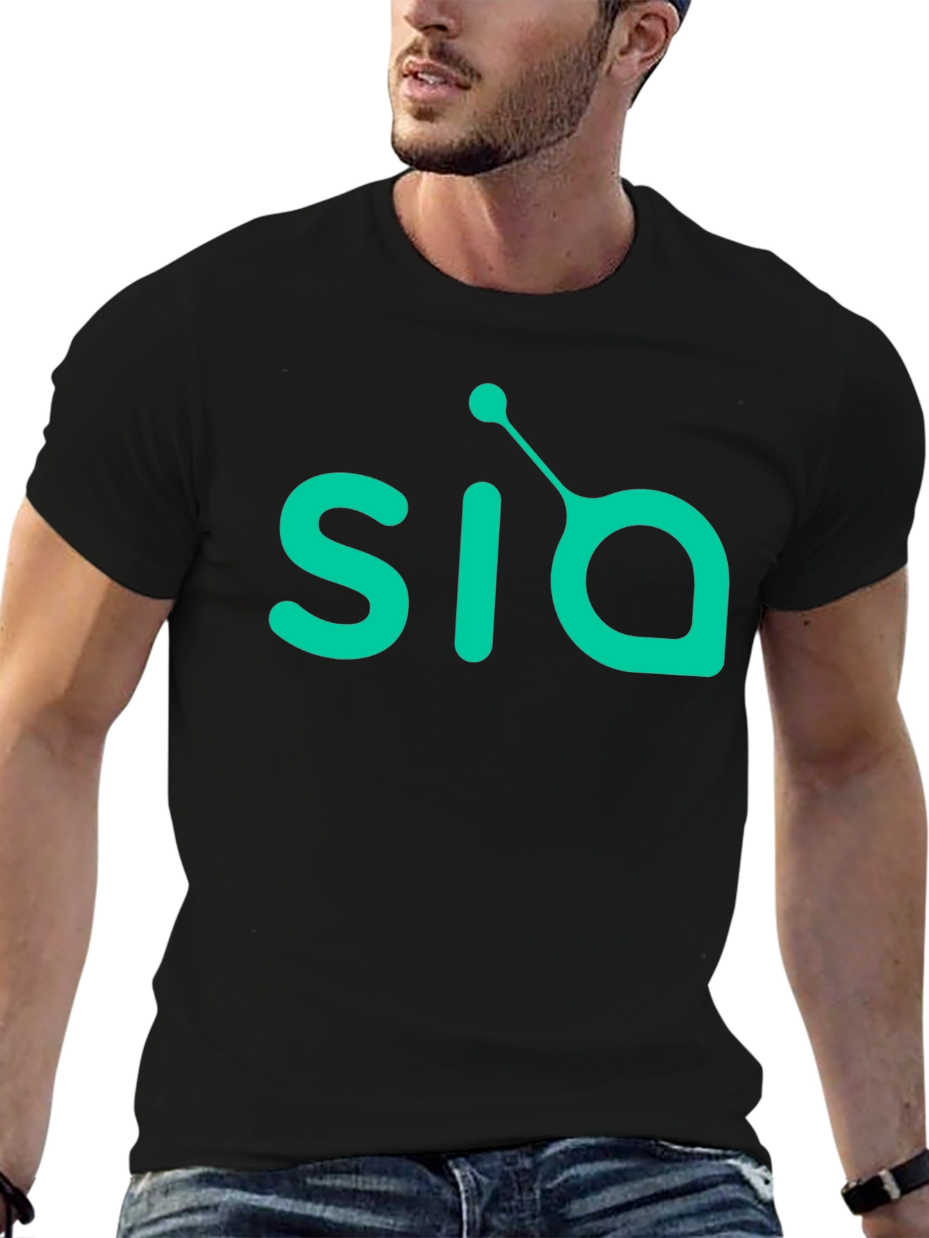 Mens Black T-Shirt with Green SIA Logo