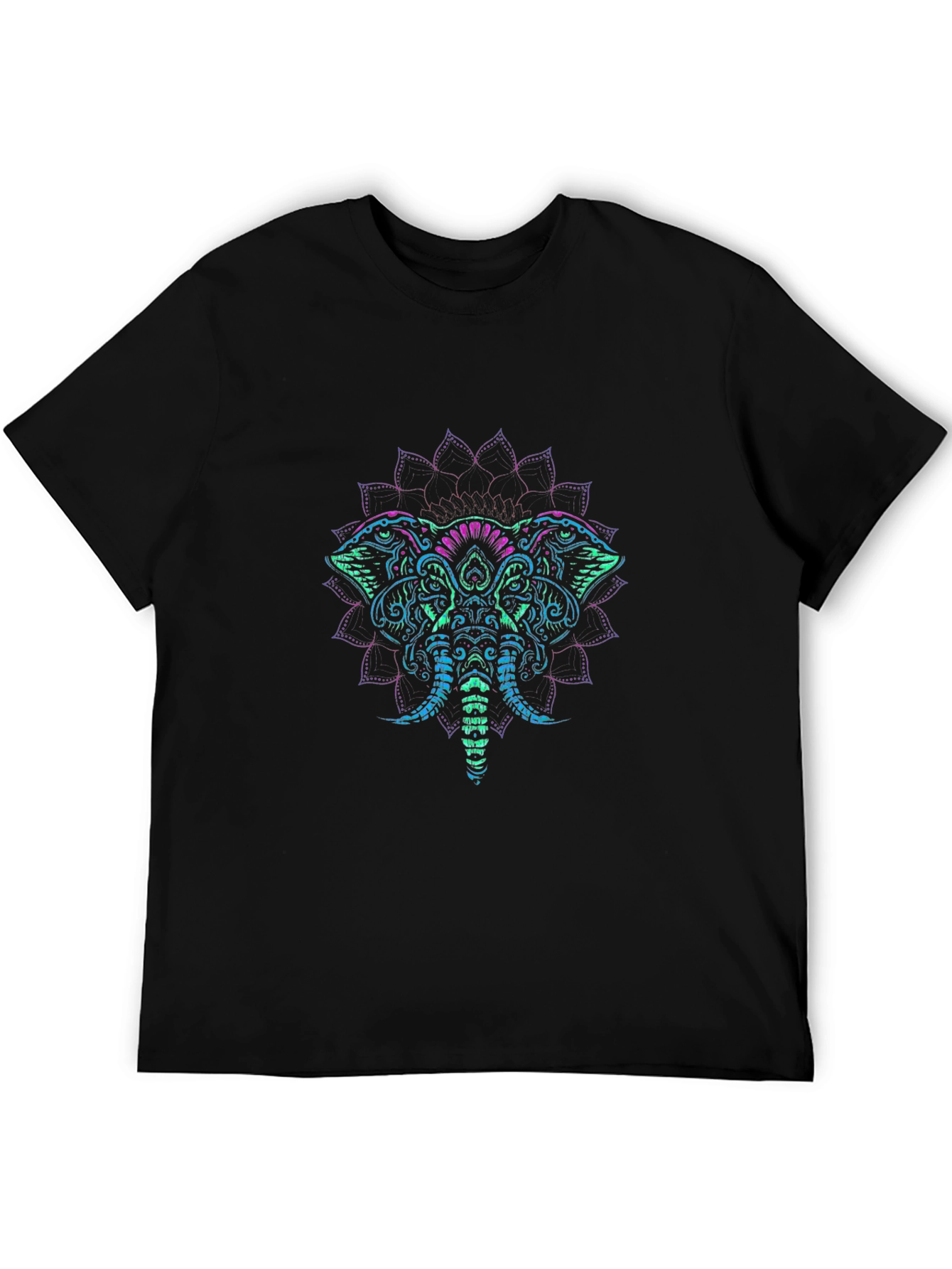 Elephant Mandala Graphic Tee - Black Cotton T-Shirt