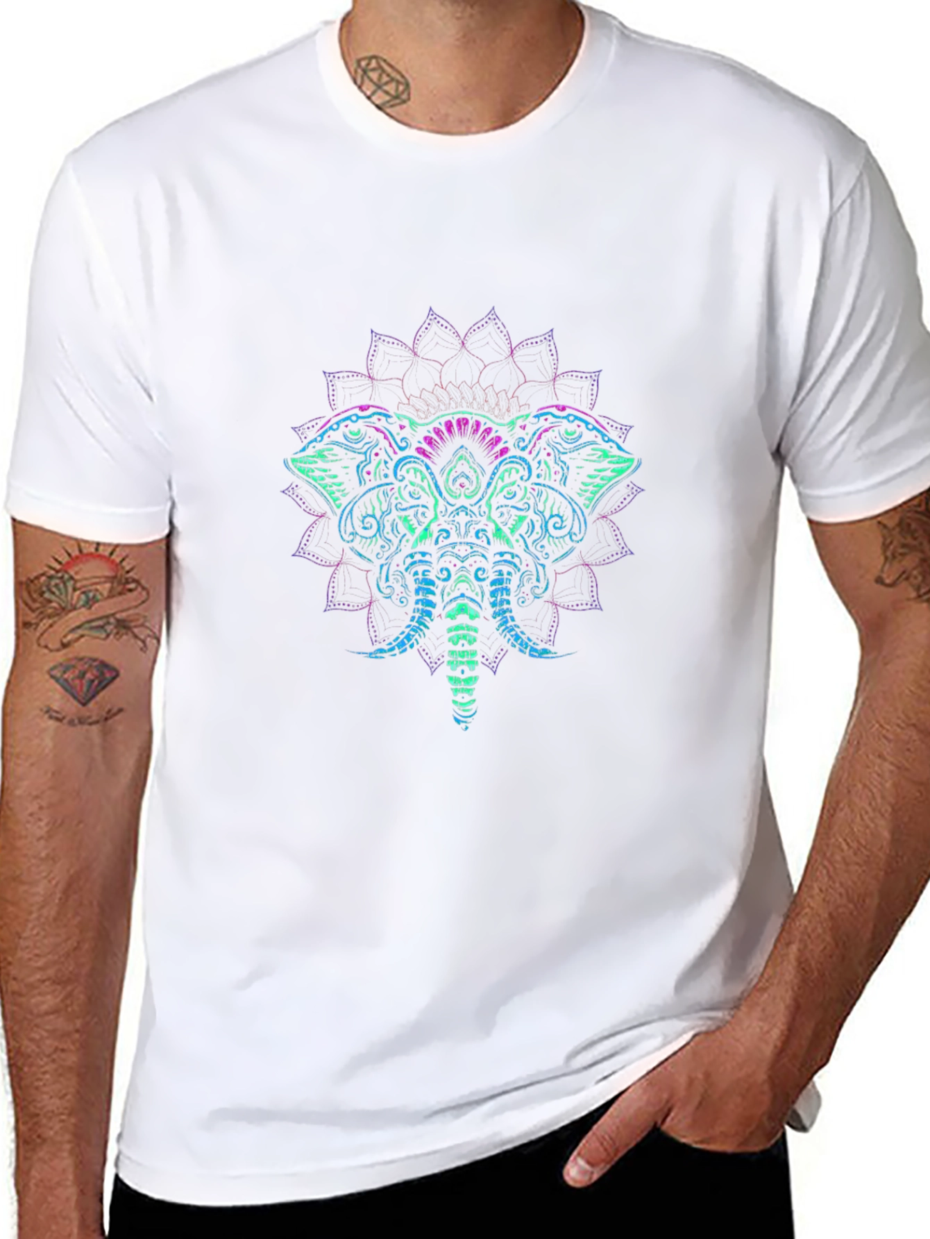 Elephant Mandala Graphic Tee - Black Cotton T-Shirt