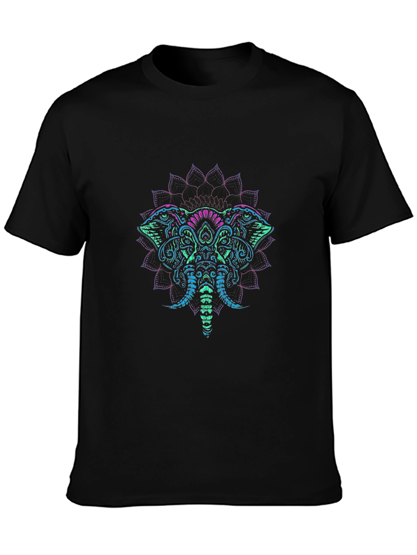 Elephant Mandala Graphic Tee - Black Cotton T-Shirt