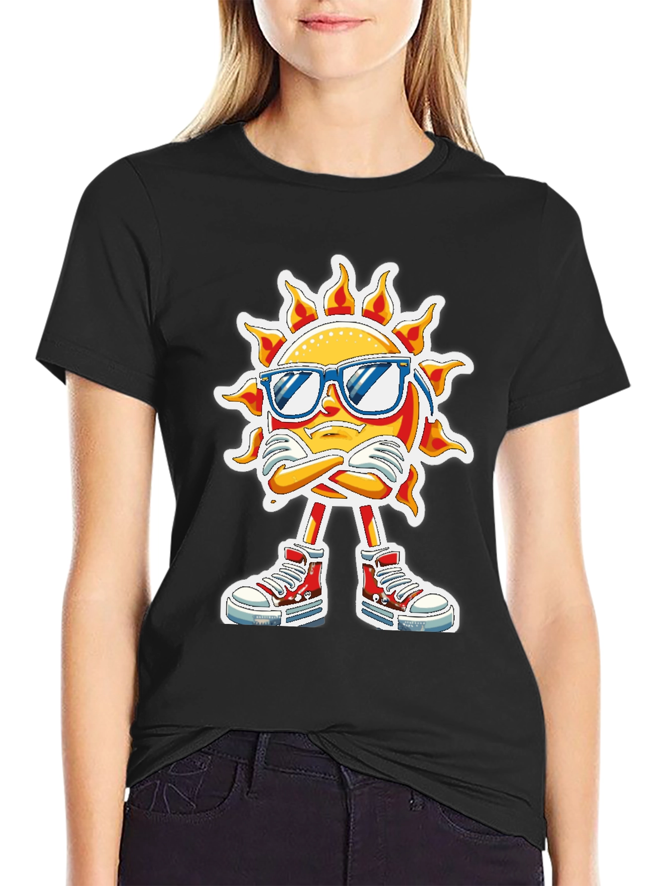 Cool Sun Graphic Tee - Black Cotton T-Shirt
