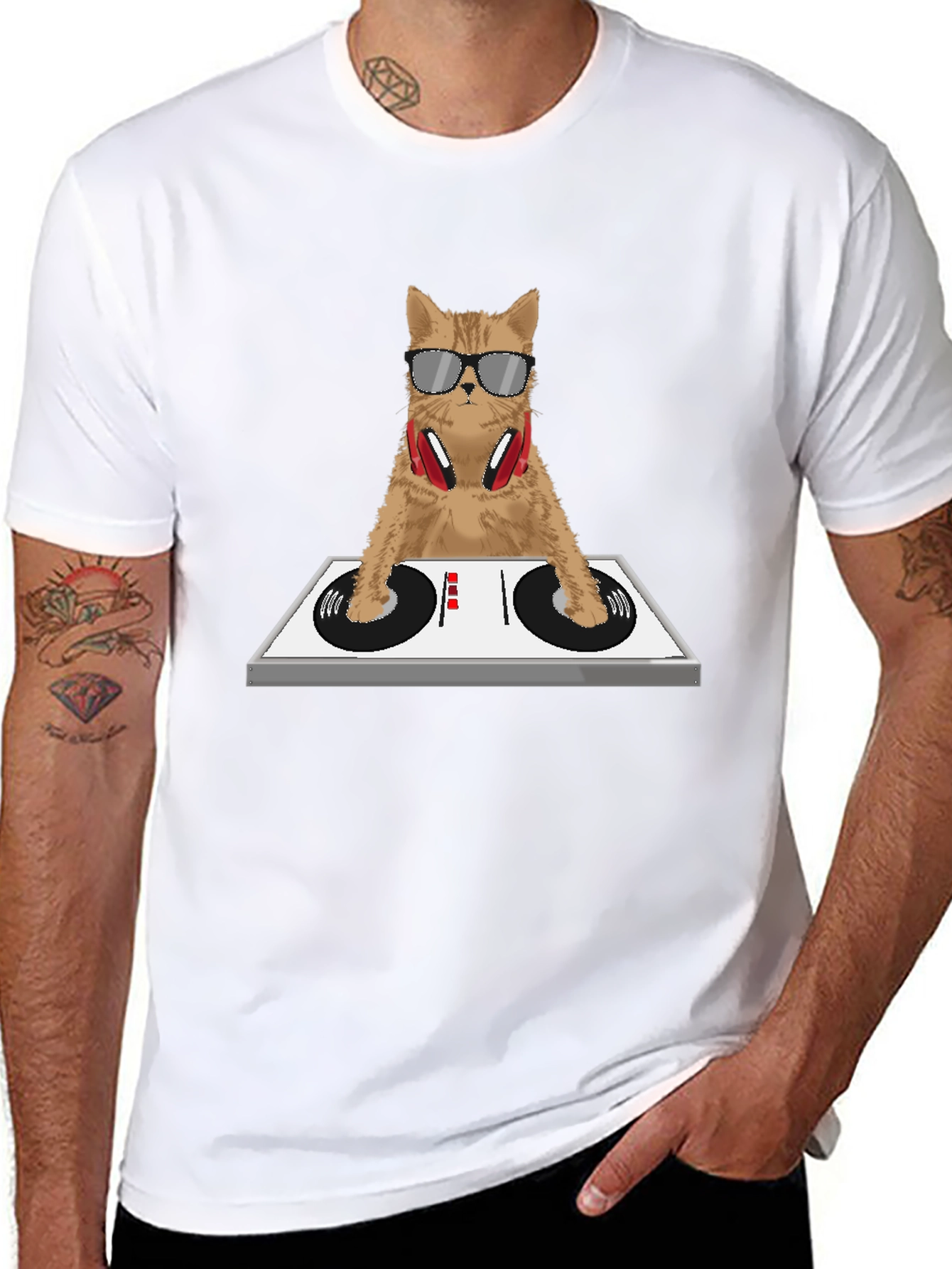 DJ Cat Graphic Tee - Funny Music Lover Shirt