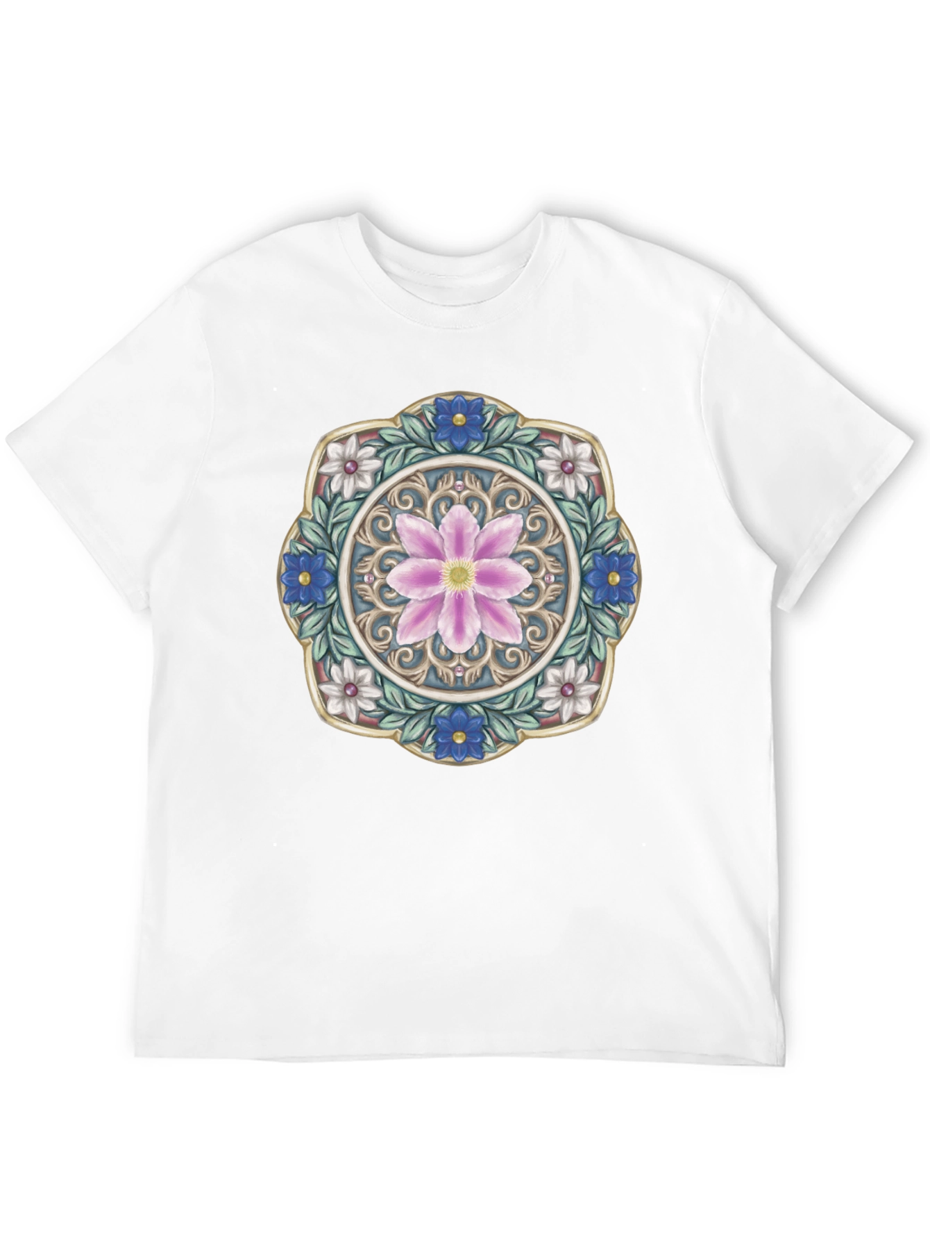 Floral Mandala Graphic Print Mens Black T-Shirt