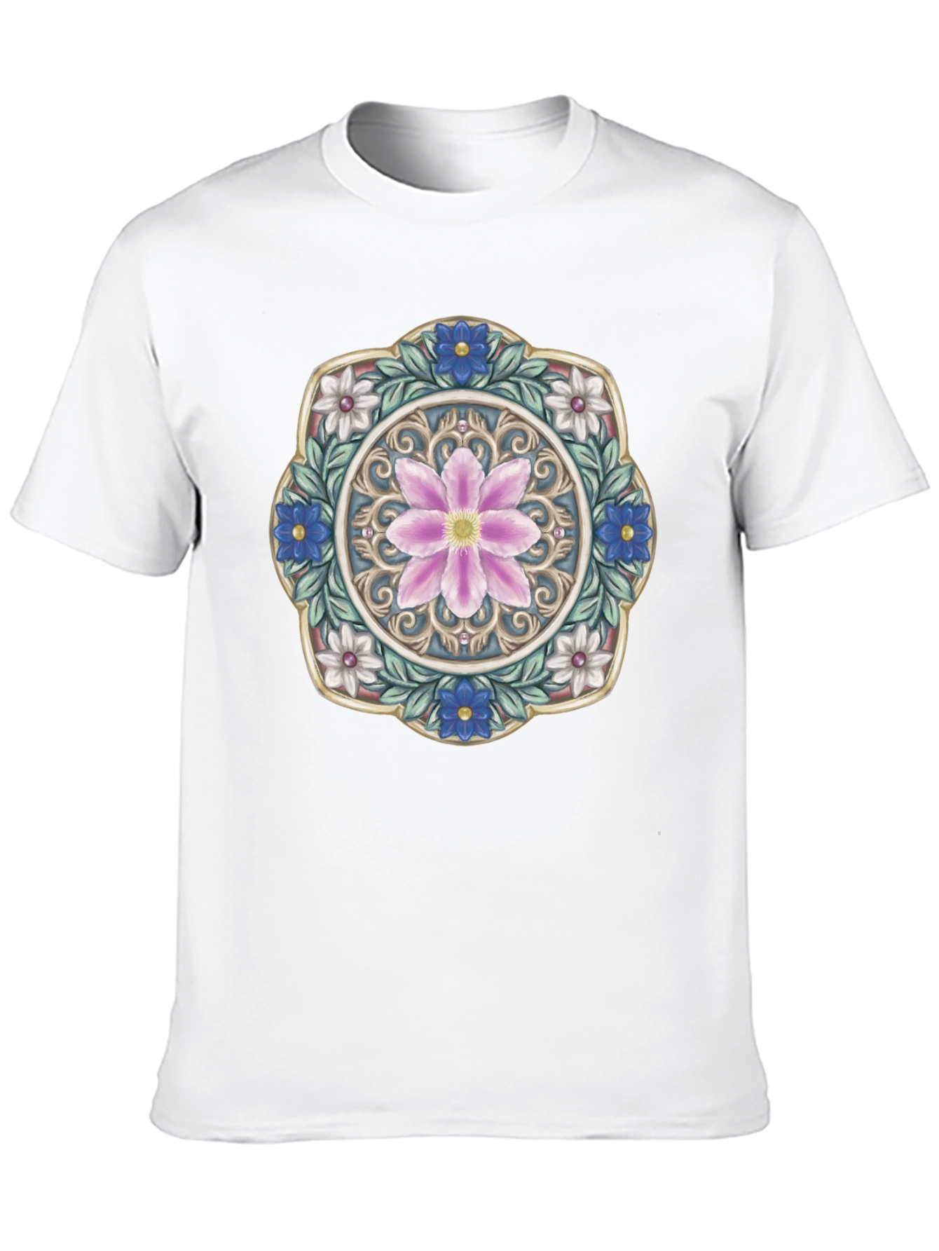 Floral Mandala Graphic Print Mens Black T-Shirt
