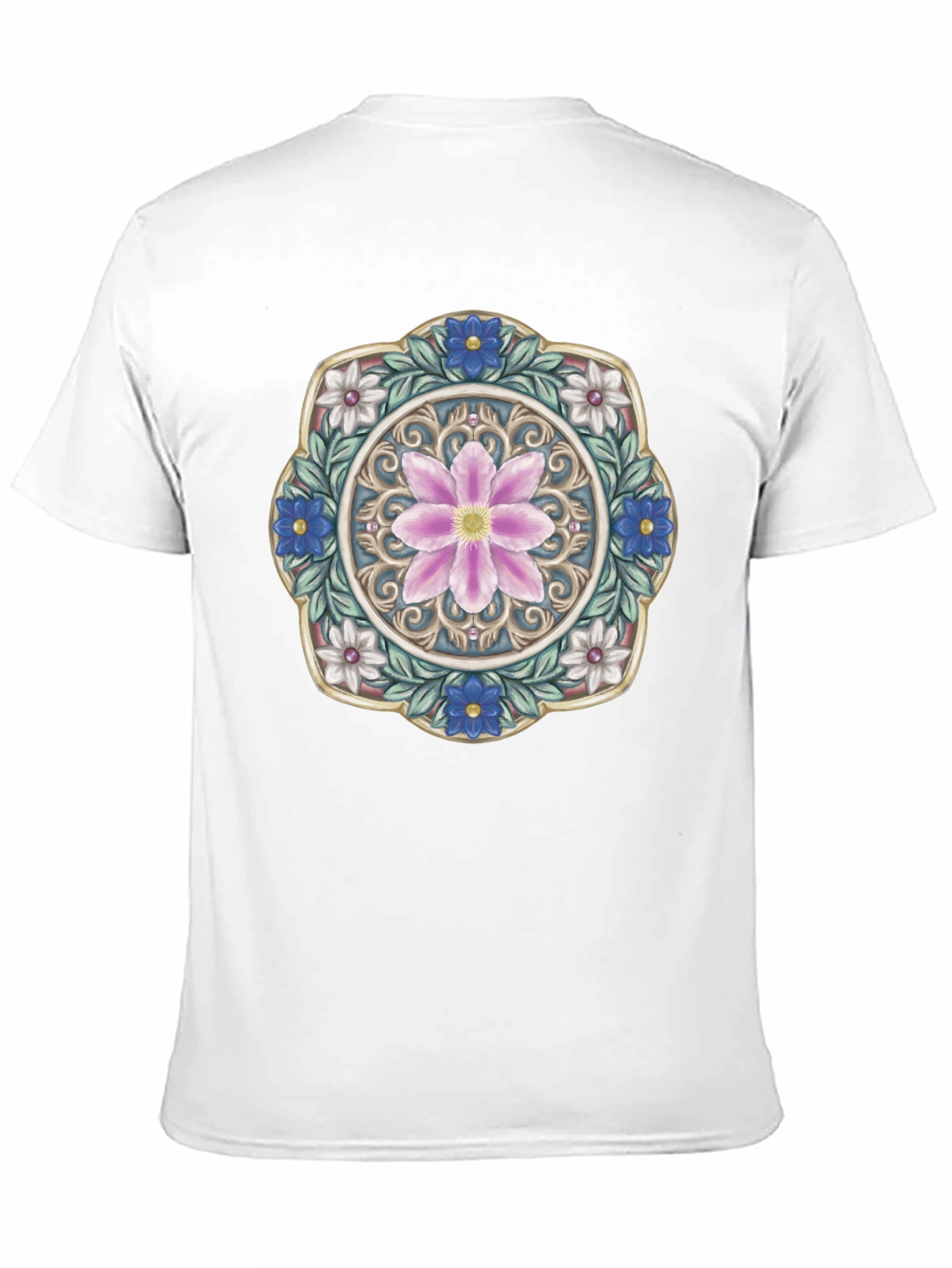 Floral Mandala Graphic Print Mens Black T-Shirt