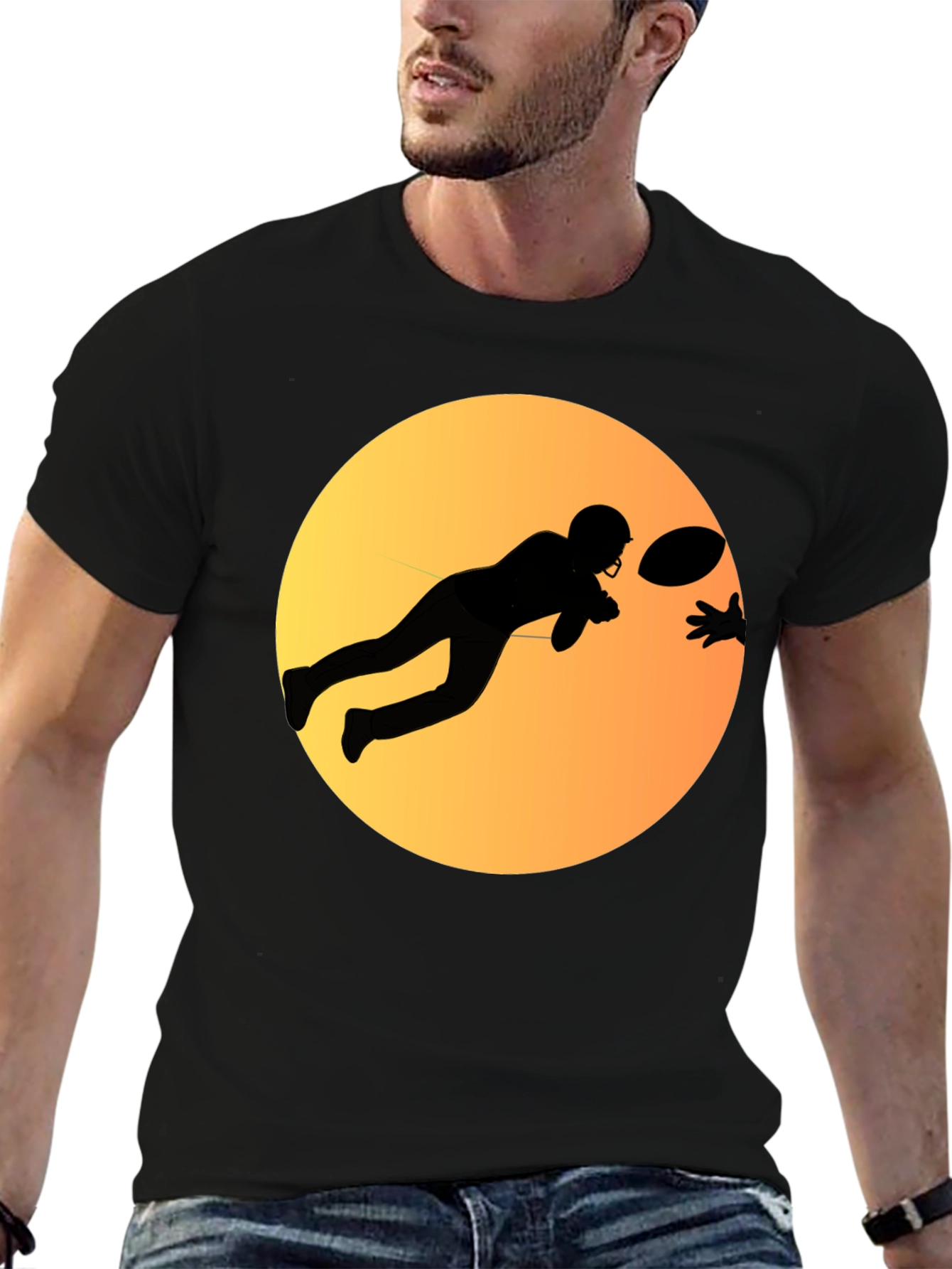 Football Player Graphic Tee - Black