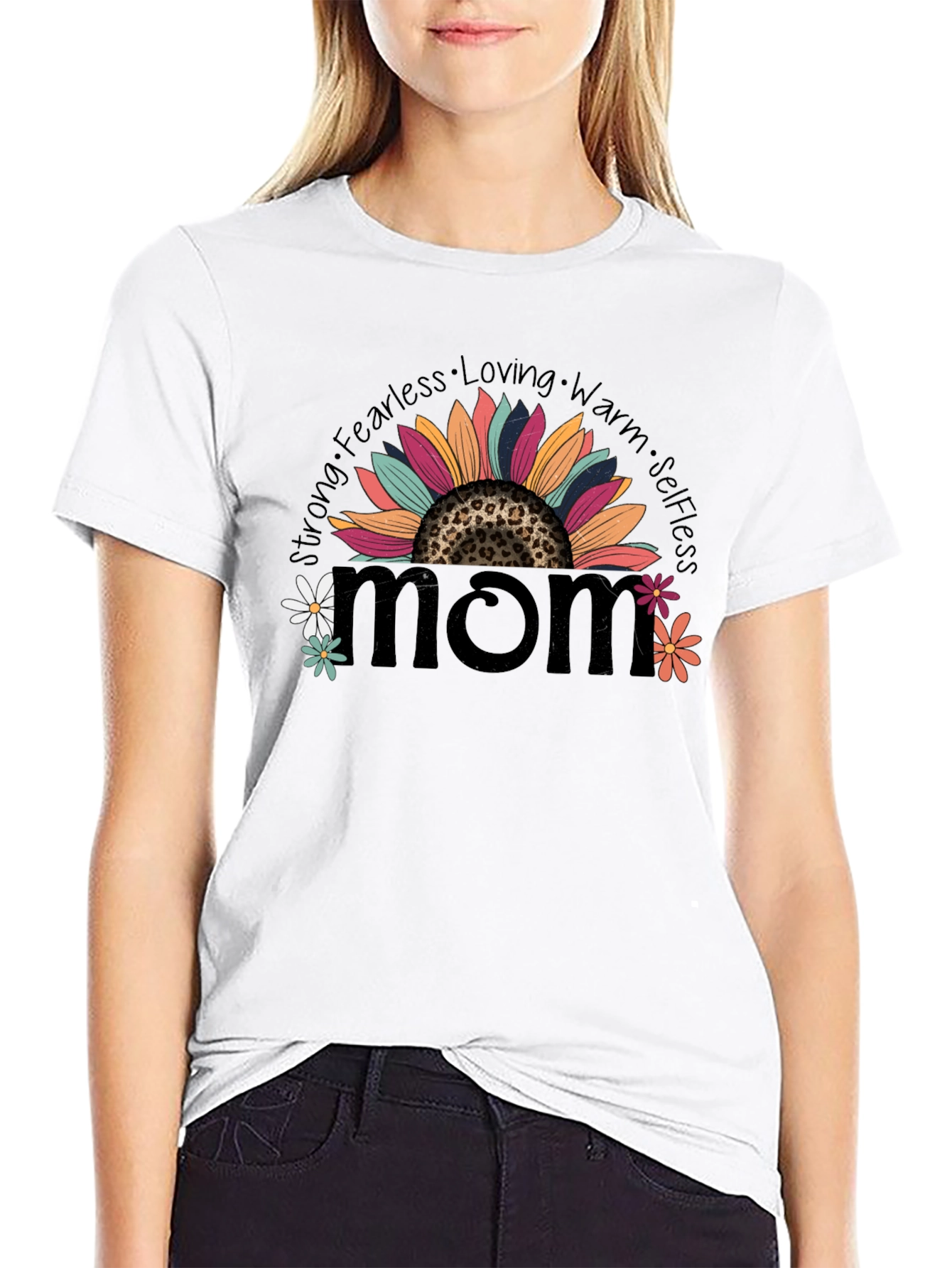 Mom Sunflower Graphic Tee - Strong Fearless Loving