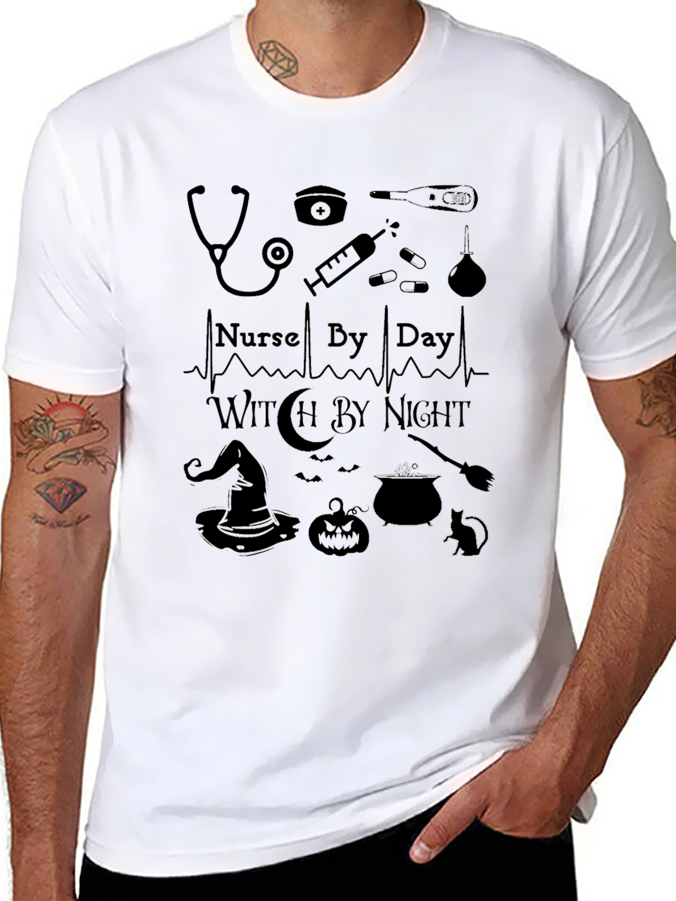 Nurse By Day Witch By Night Graphic T-Shirt