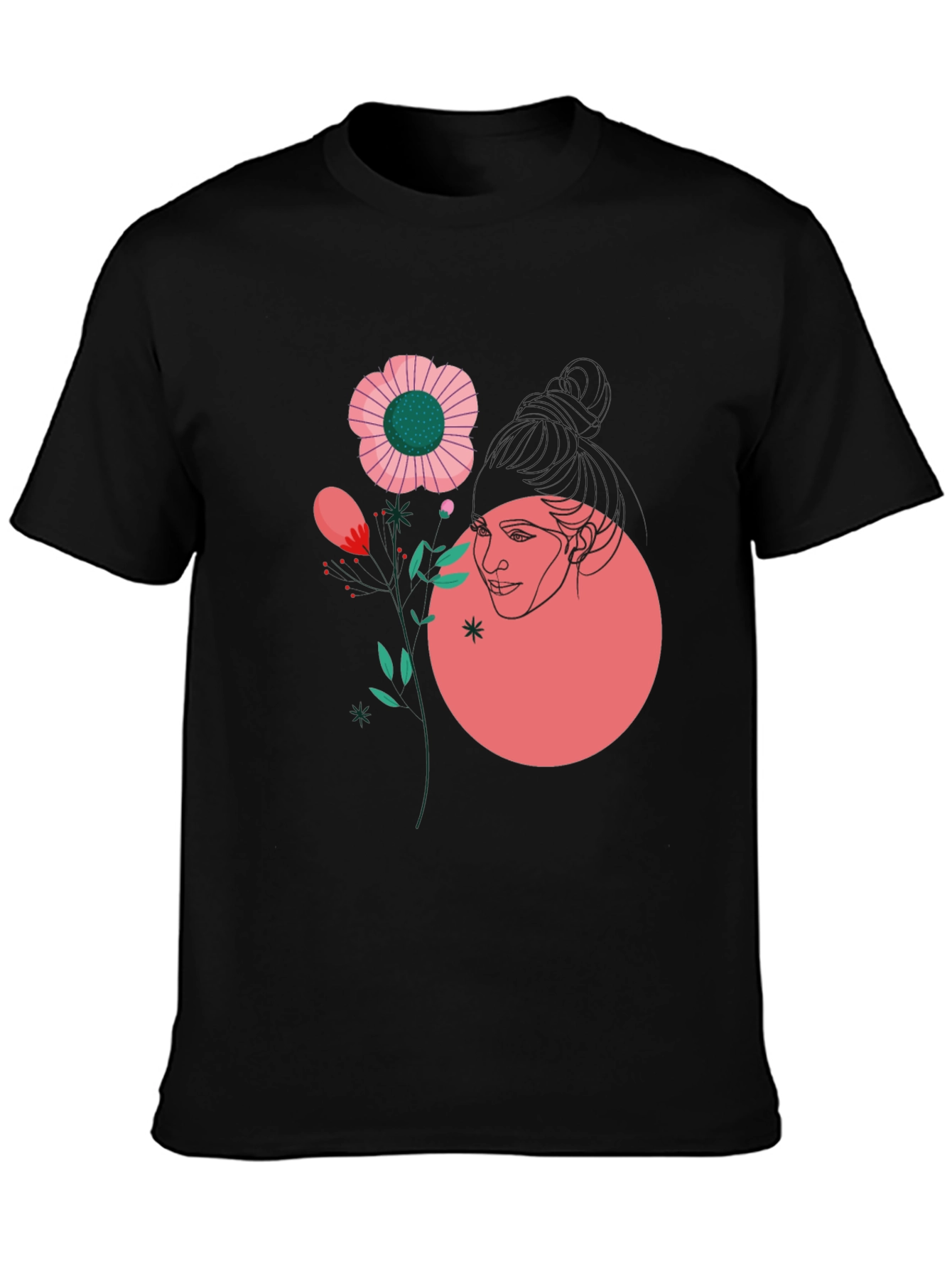 Abstract Floral Graphic Tee - Black