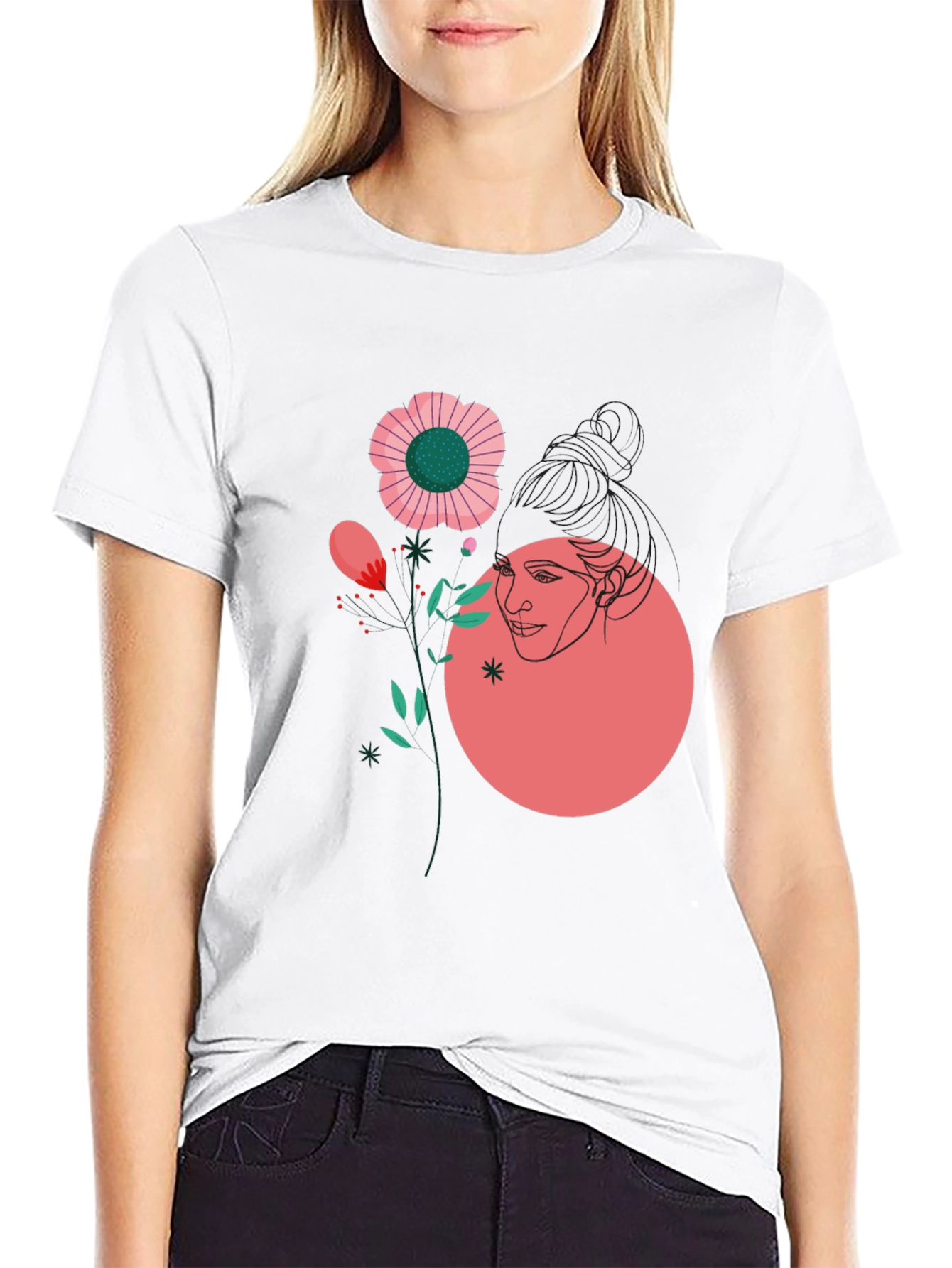 Abstract Floral Graphic Tee - Black