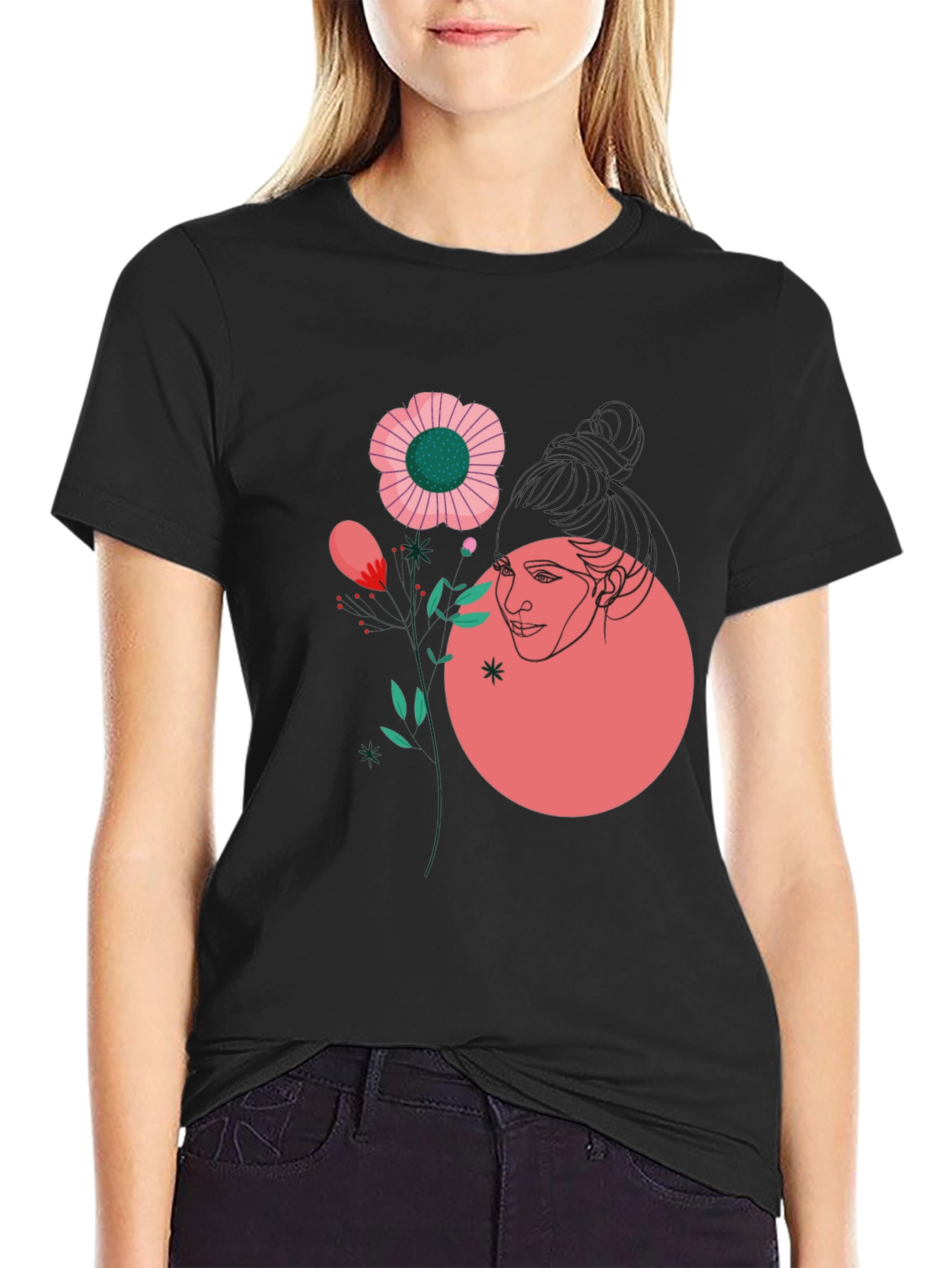 Abstract Floral Graphic Tee - Black