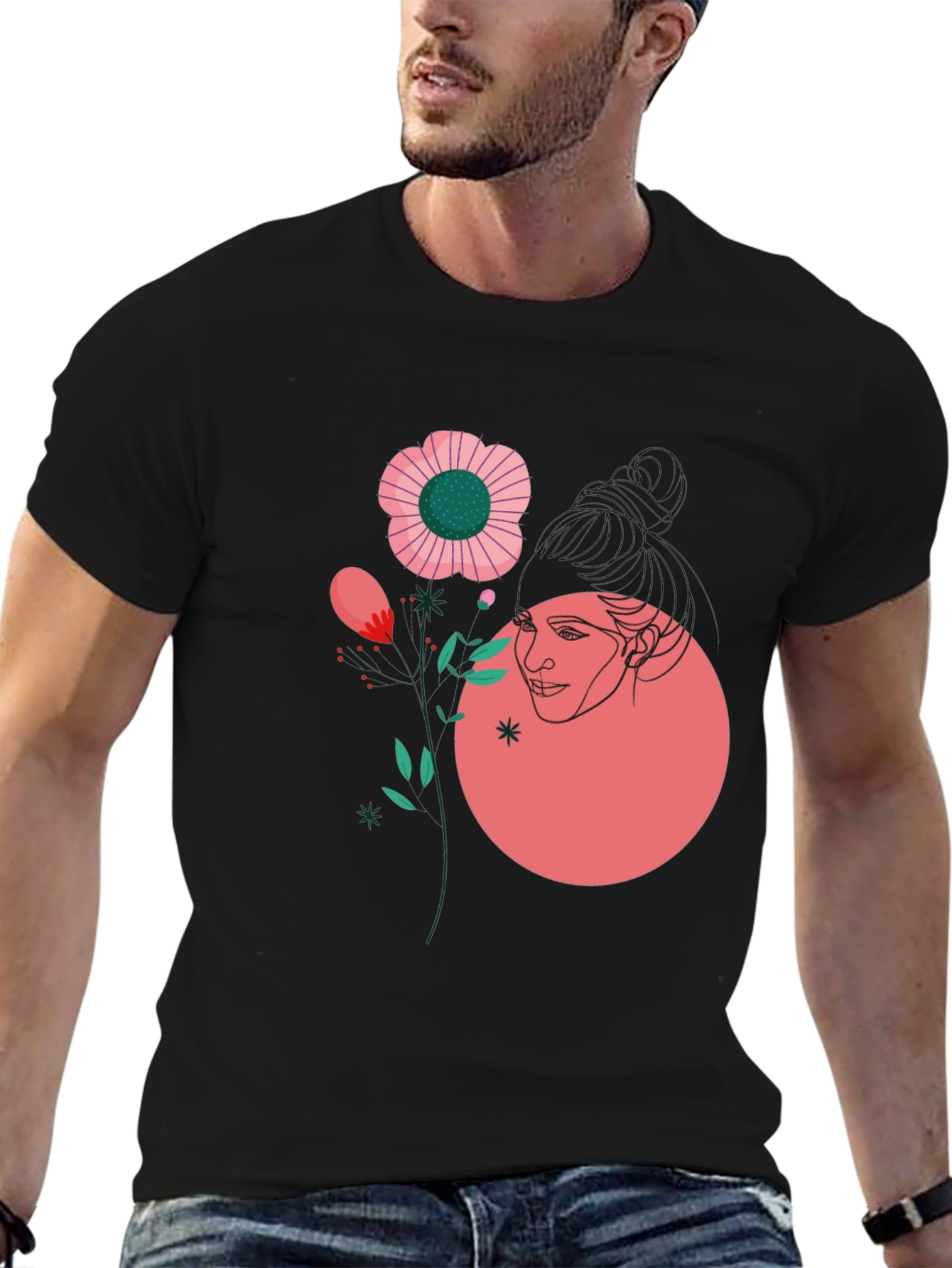 Abstract Floral Graphic Tee - Black